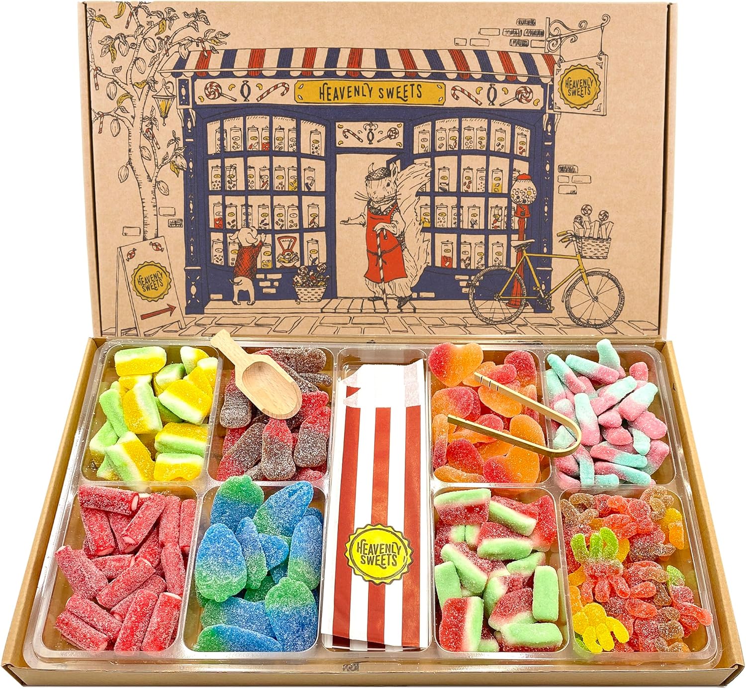 Heavenly Sweets Large Fizzy Pick and Mix Sweets Gift Box Hamper – 1.2kg Assortment of Sour Gummy Retro Sweets | Birthday Fathers Day Summer Party | Pick & Mix Selection Men Women Kids Adults