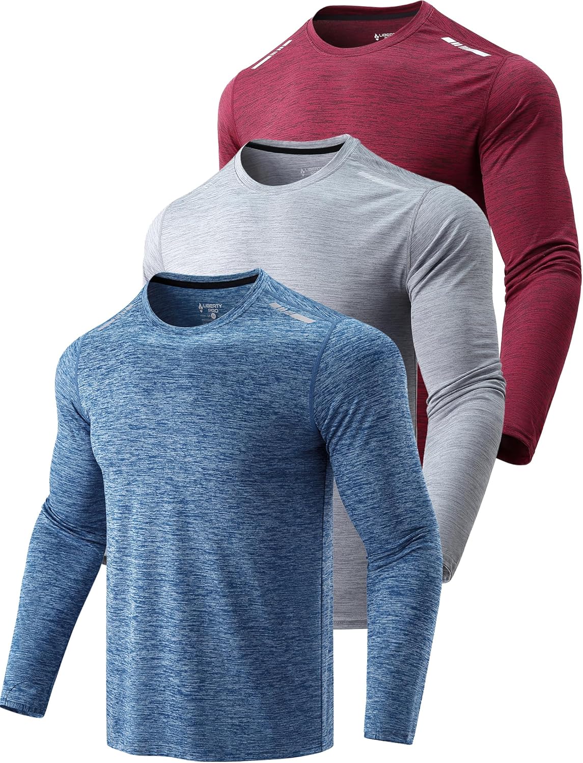 3 Pack: Men's Dry Fit Long Sleeve T Shirts, Lightweight Athletic Performance Tops with Thumb Holes Hiking