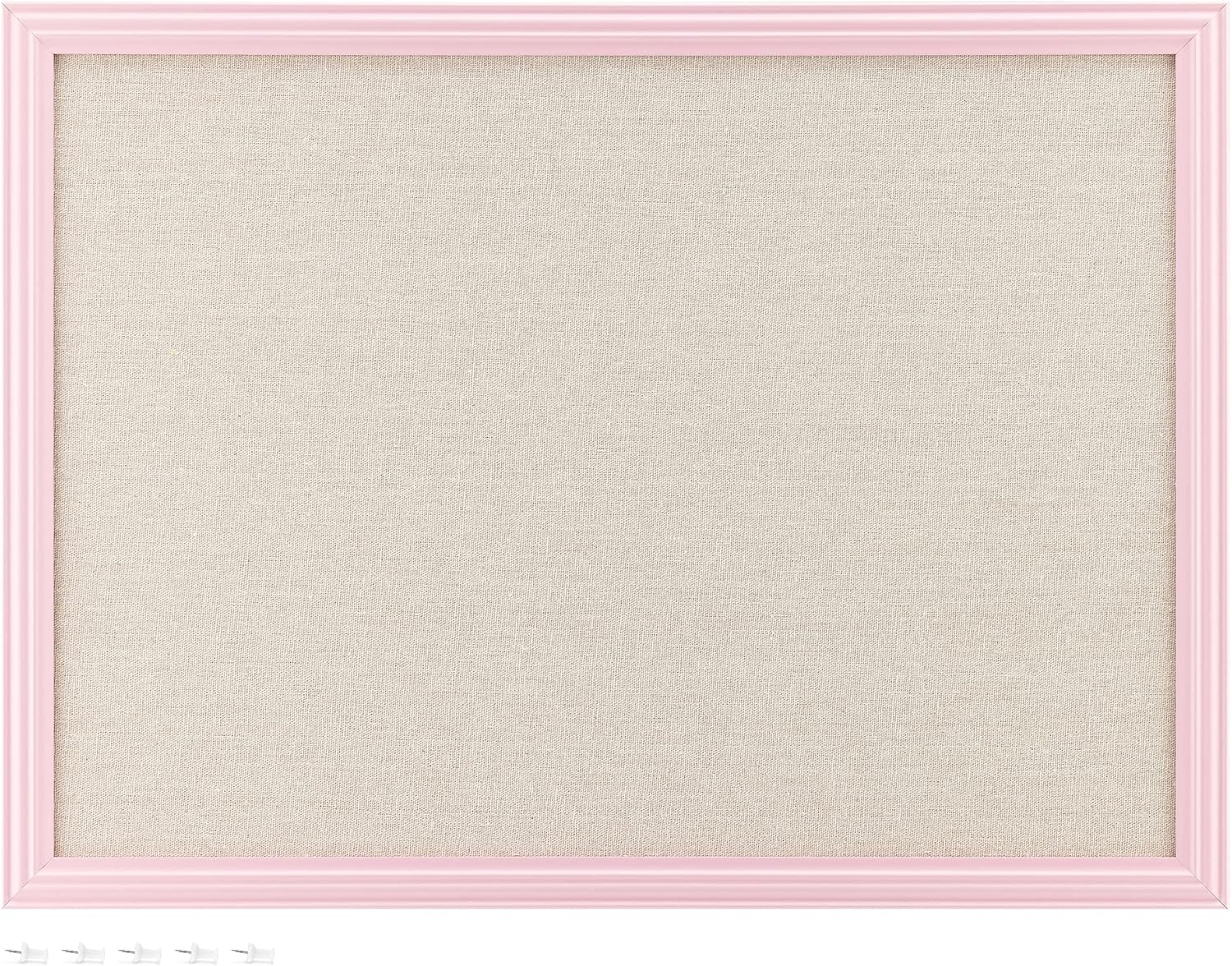 Navaris Framed Linen Bulletin Board - 17 x 23 inches Fabric Jewelry Organizer Pinboard for Wall Memory Memo Pin Board - Natural Linen with Pink Frame
