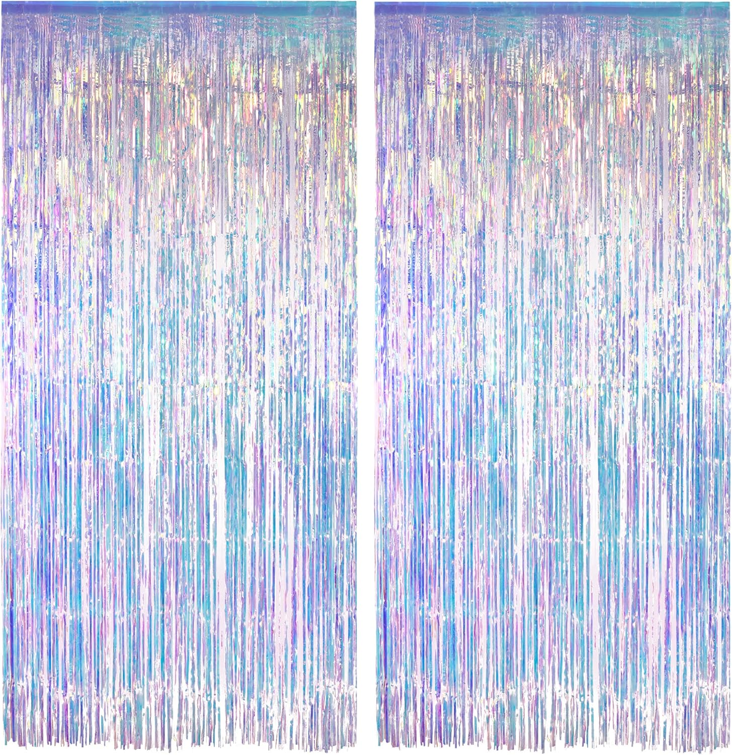 Iridescent Party Streamers Backdrop - GREATRIL Neon Transparent Holographic Tinsel Foil Fringe Curtain for Mermaid/Frozen/Sea/Euphoria/ERAS Party Theme Decorations 2 PCS