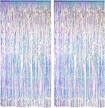 Iridescent Party Streamers Backdrop - GREATRIL Neon Transparent Holographic Tinsel Foil Fringe Curtain for Mermaid/Frozen/Sea/Euphoria/ERAS Party Theme Decorations 2 PCS