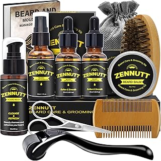Beard Kit,Beard Grooming Kit for Men Gifts W/2 Pack Beard Oil,Brush,Serum,Wash,Balm,Comb,Scissor for Beard Care & Grooming,Christmas Stocking Stuffers