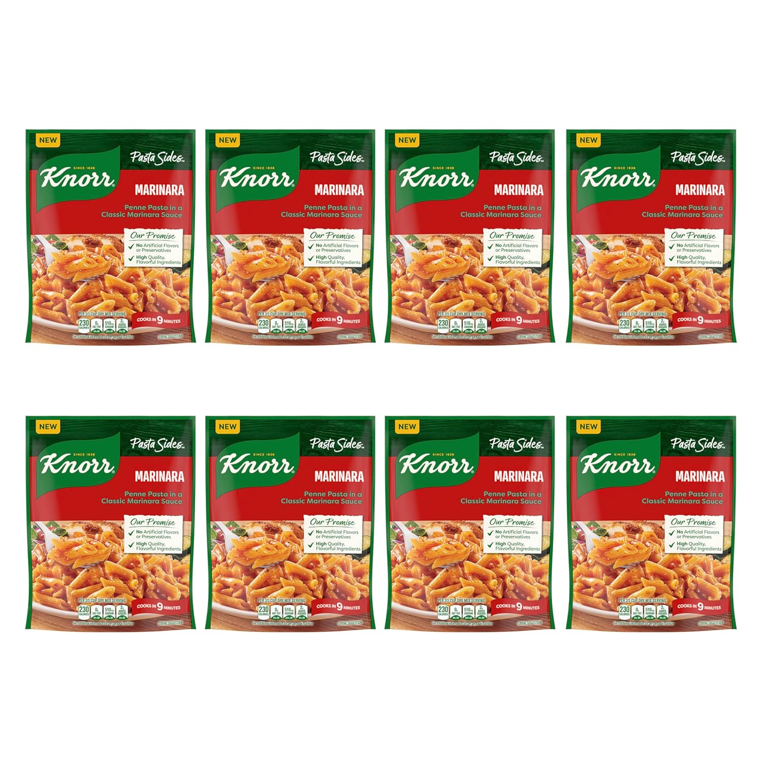 Knorr Pasta Sides Marinara Pasta 8 ct for a Delicious + Quick Side Dish, with No Artificial Flavors or Preservatives, 4.4 oz
