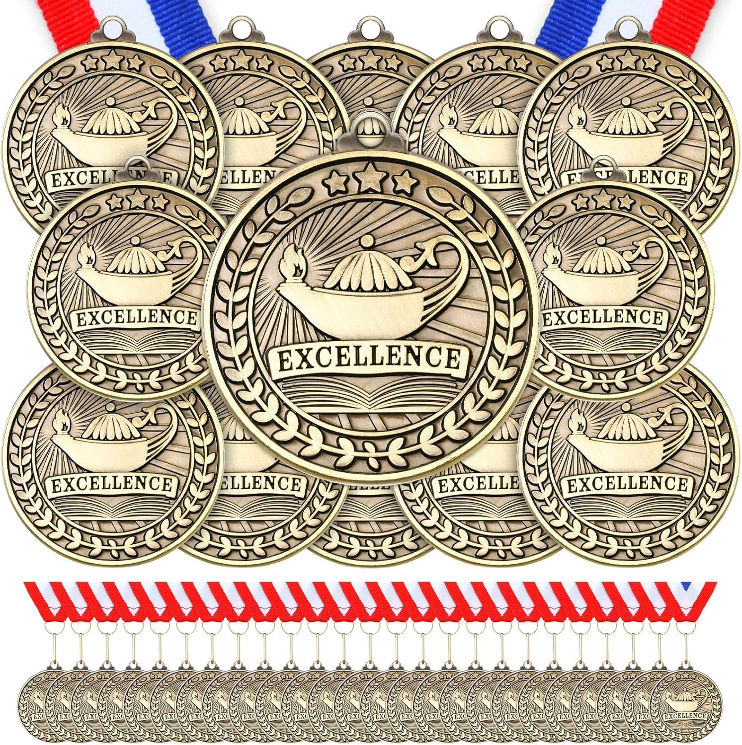 Quelay 60 Pcs Gold Award Medals with Neck Ribbons 2 Inch Winner Medals Awards Bulk Metal Trophy Award Prize Gift for Adult Competitions Education Tournaments Event