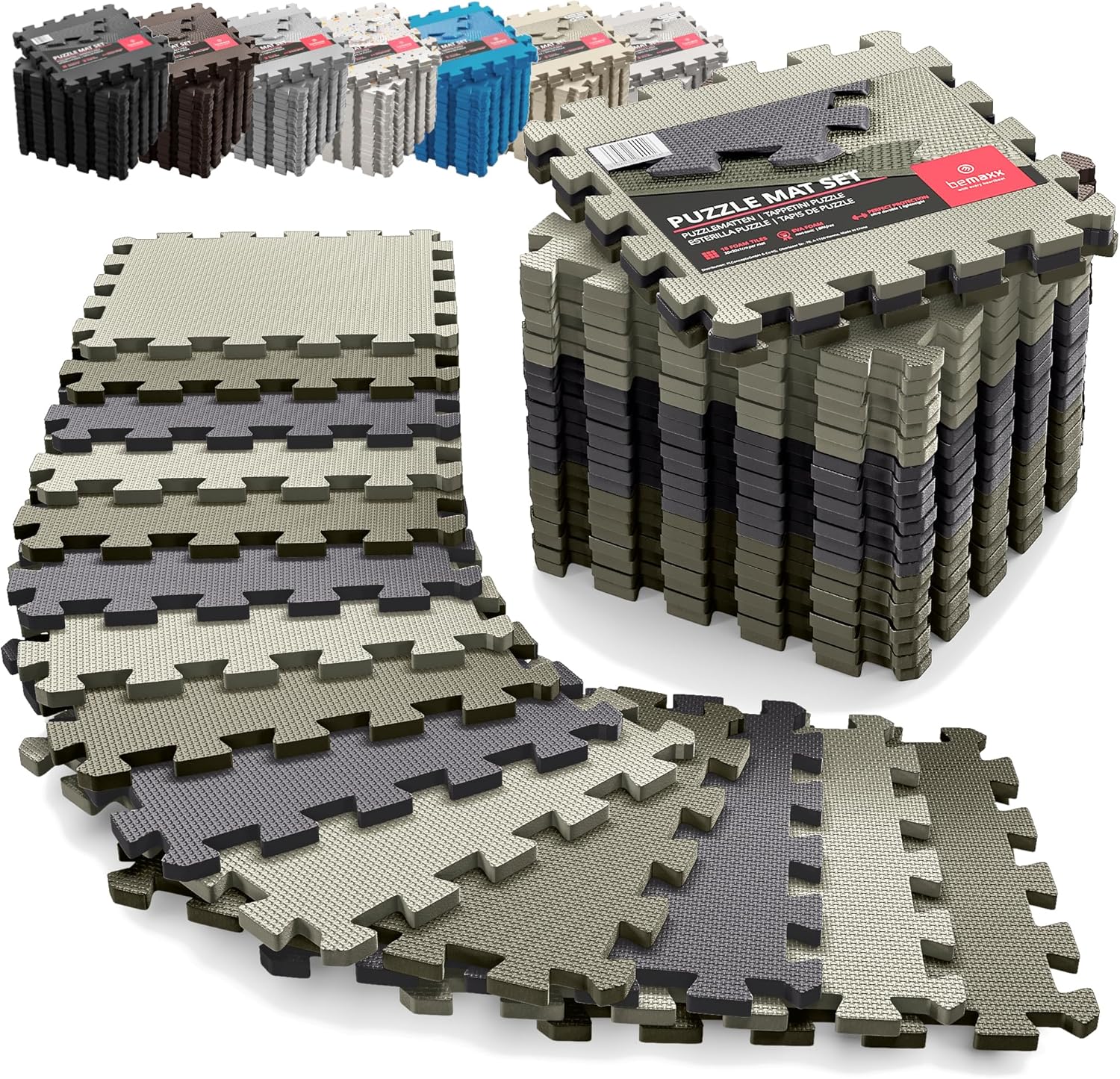 Interlocking Soft Foam Floor Mat - 18 Pieces Protective Gym Flooring Set, Exercise Mats EVA Puzzle Rubber Tiles, Ground Surface Protection Workout Underlay Matting Sports Pool Home Fitness Garage