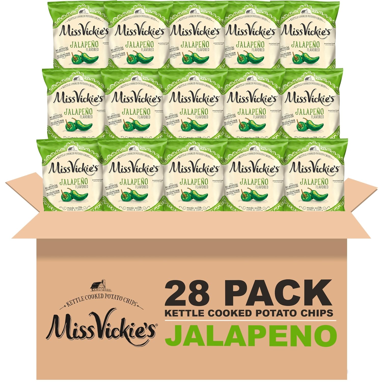 Miss Vickie's Kettle Cooked Potato Chips, Jalapeno, 1.375 Ounce (Pack of 28)