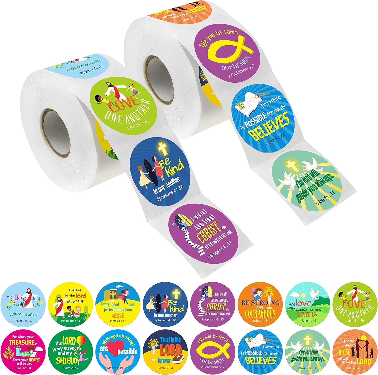 1200 Christian Prayer Faith Bible Verse Stickers in 16 Designs with Perforation Line (Each Measures 1.5" in Diameter)