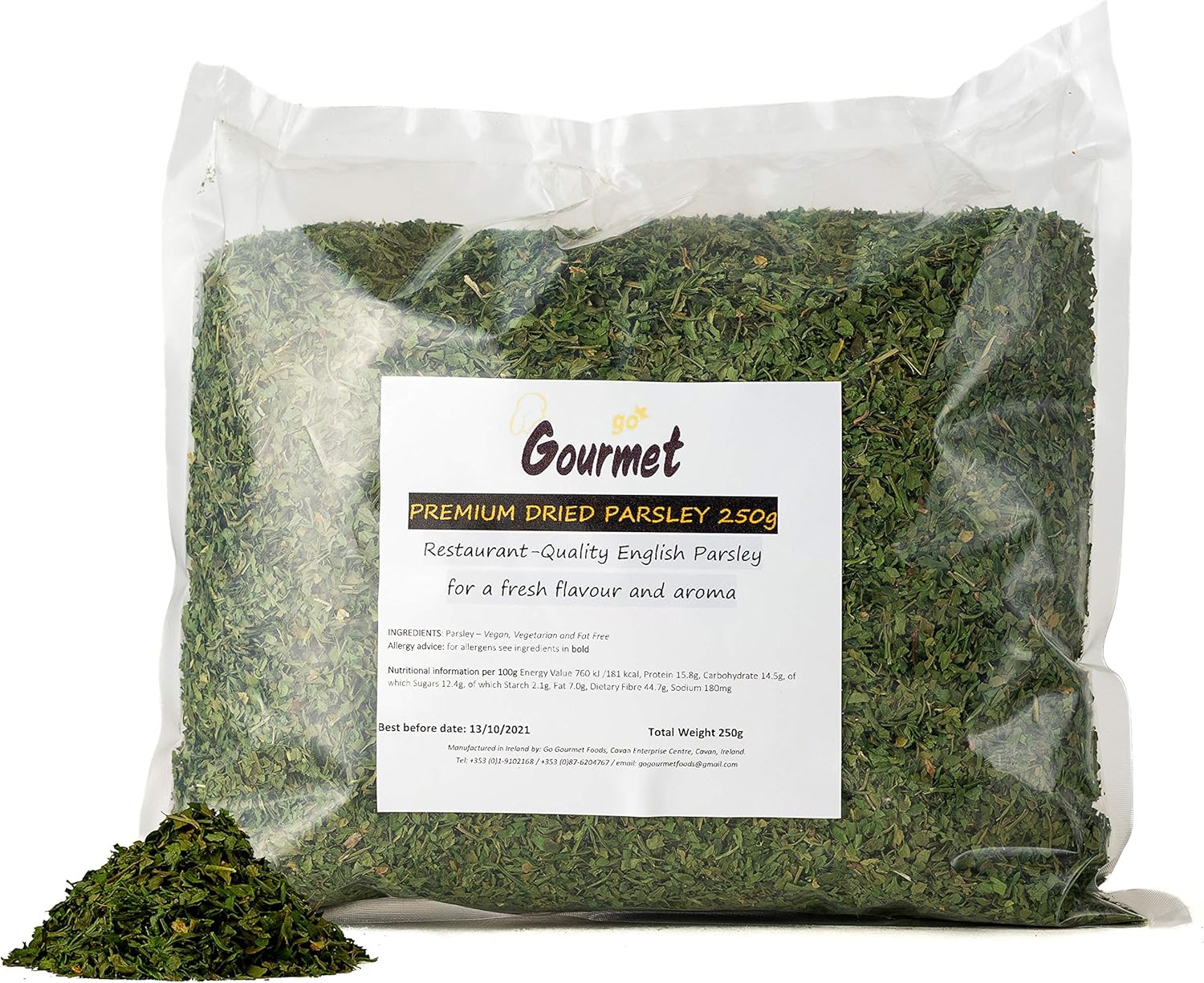 Go Gourmet Dried Parsley Flakes for Food Pantry - Restaurant-Quality English Herb Seasoning for Fresh Flavour and Aroma - Use to Season Soups, Sauces, Salads and More - 250g Bulk Herbs Packet