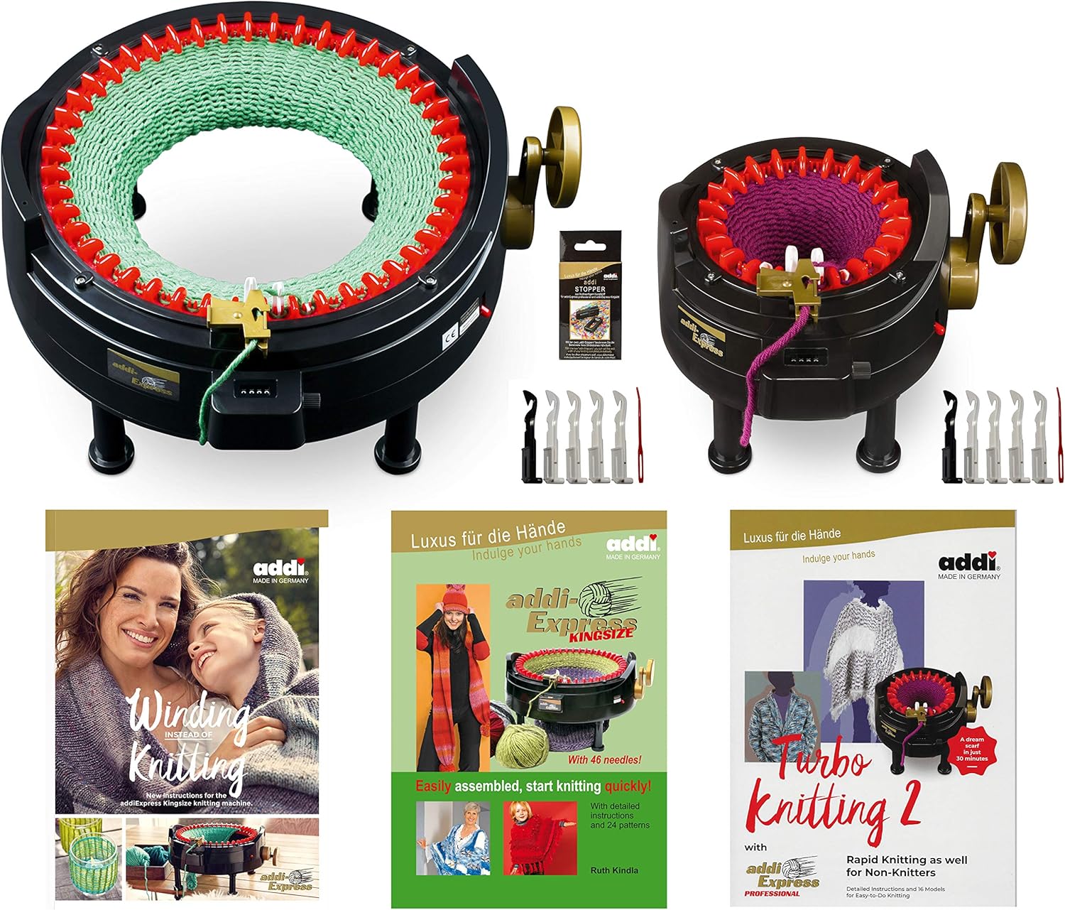 I Want IT All - MEGA PRO Set - Two addi Knitting Machines with Pattern Books and Accessories