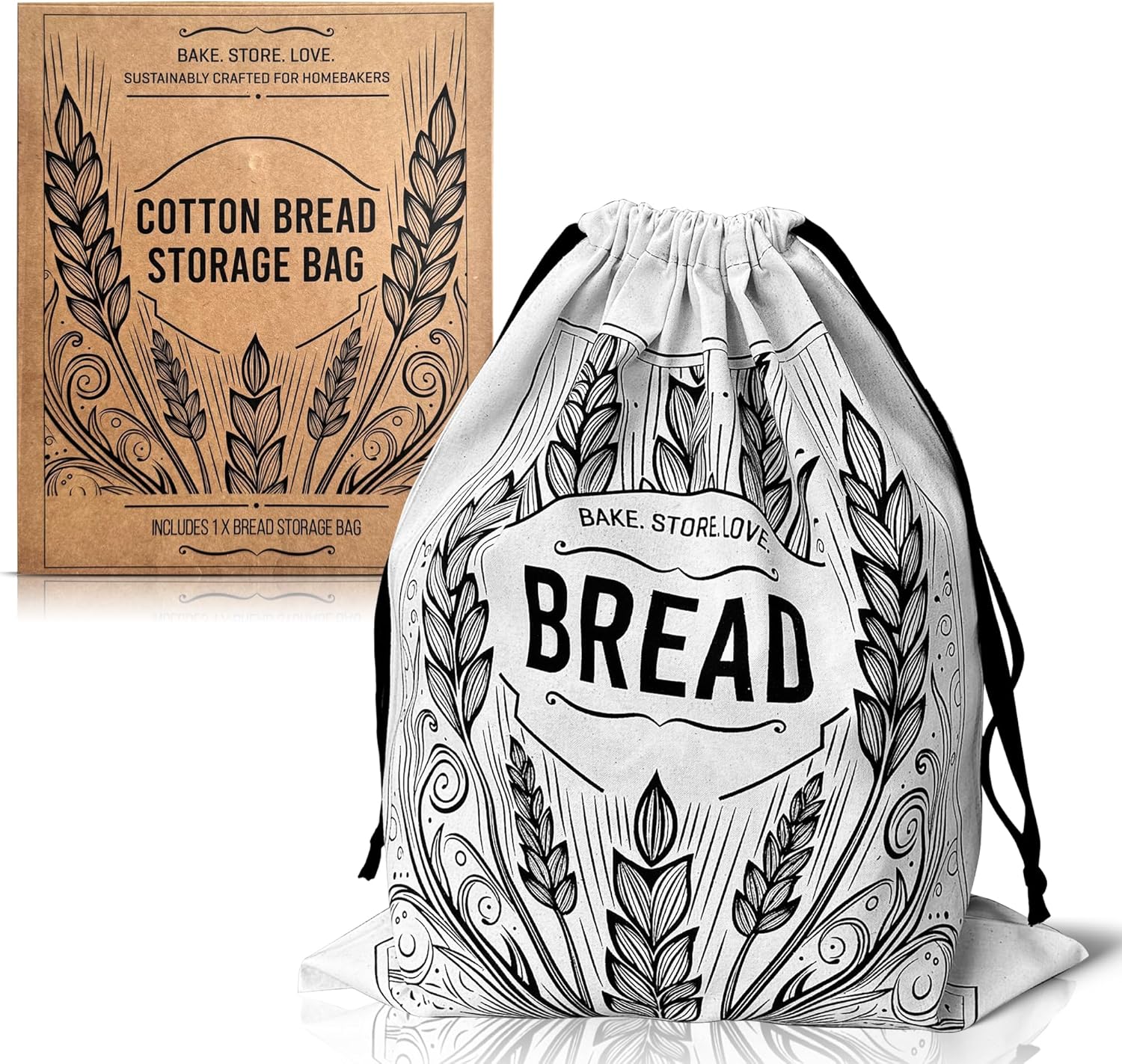 Northern Breadworks Large Organic 100% Cotton Bread Bag | No Plastic | Reusable Washable | 41x33 cm | Eco Bread Bags for Homemade Bread