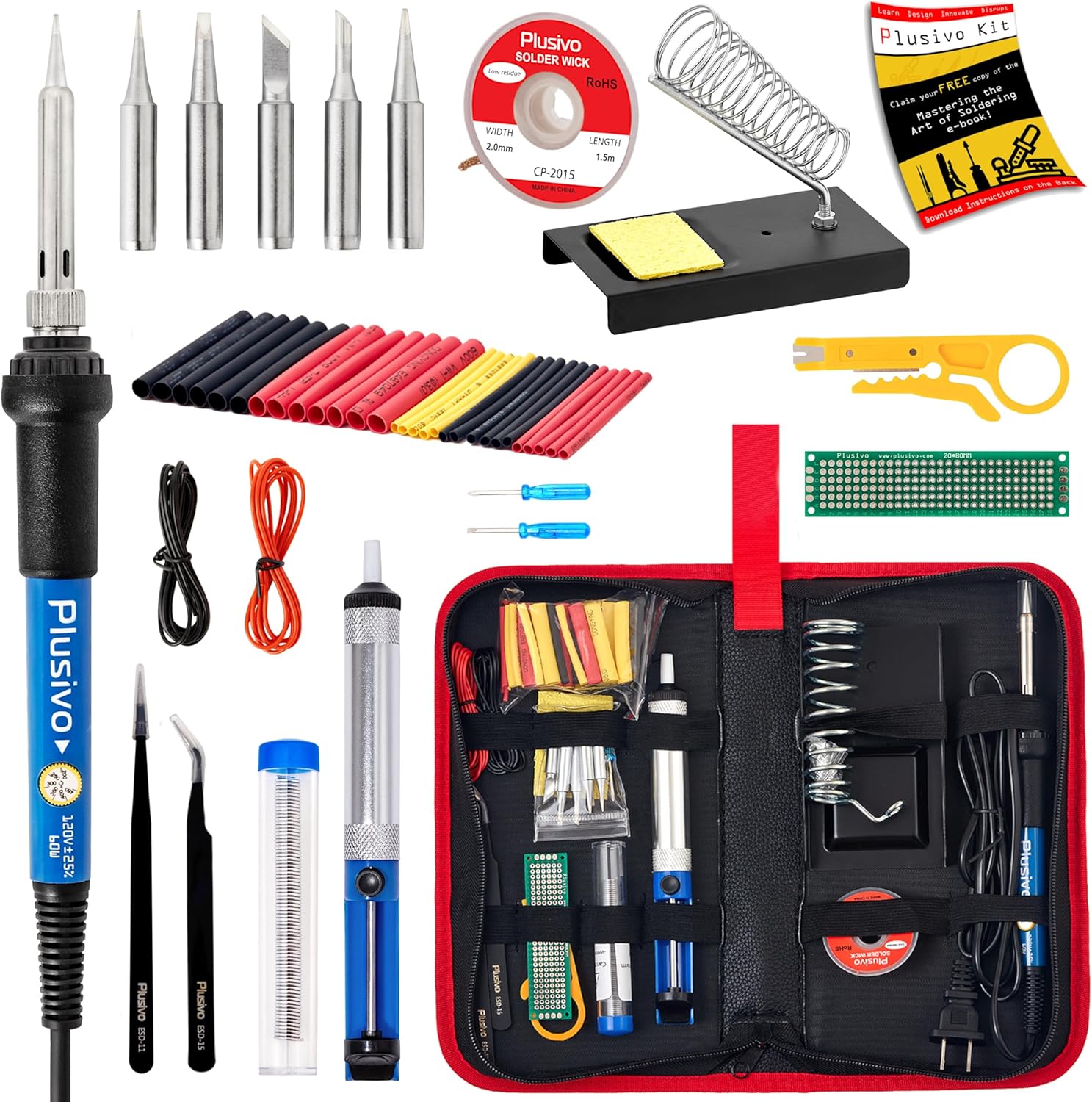 Soldering Iron Kit, 60W Soldering Iron, 5 Soldering Iron Tips, 21-in-1 Adjustable Temperature, Solder Wire, Stand, Desoldering Pump, Soldering Welding Iron Kit for Electronics Hobby DIY 110V US Plug