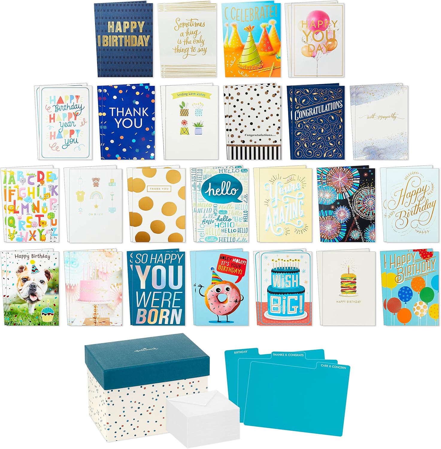 Hallmark All Occasion Cards Assortment—48 Cards and Envelopes with Card Organizer Box (Polka Dots)