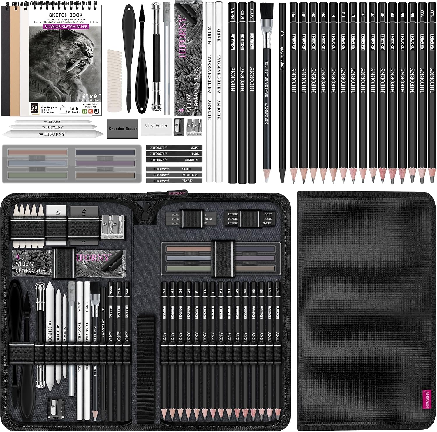 HIFORNY 70 PCS Drawing Kit Sketching Pencil Set,Sketch Pencils Art Supplies