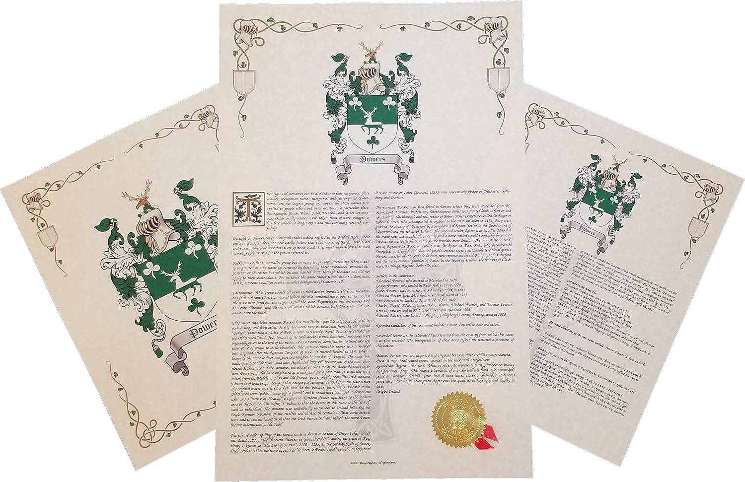 Harrington - Coat of Arms, Crest & History 3 Print Combo - Surname Origin: England