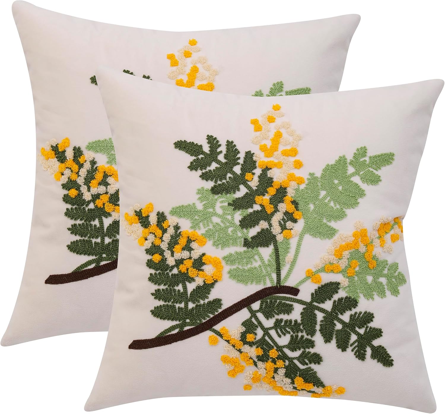 Holibeat Embroidery Floral Pattern Throw Pillow Covers 18x18 Inches, Set of 2 Couch Pillows Case for Bed Living Room Sofa Chair, No Insert (Albizia julibrissin)