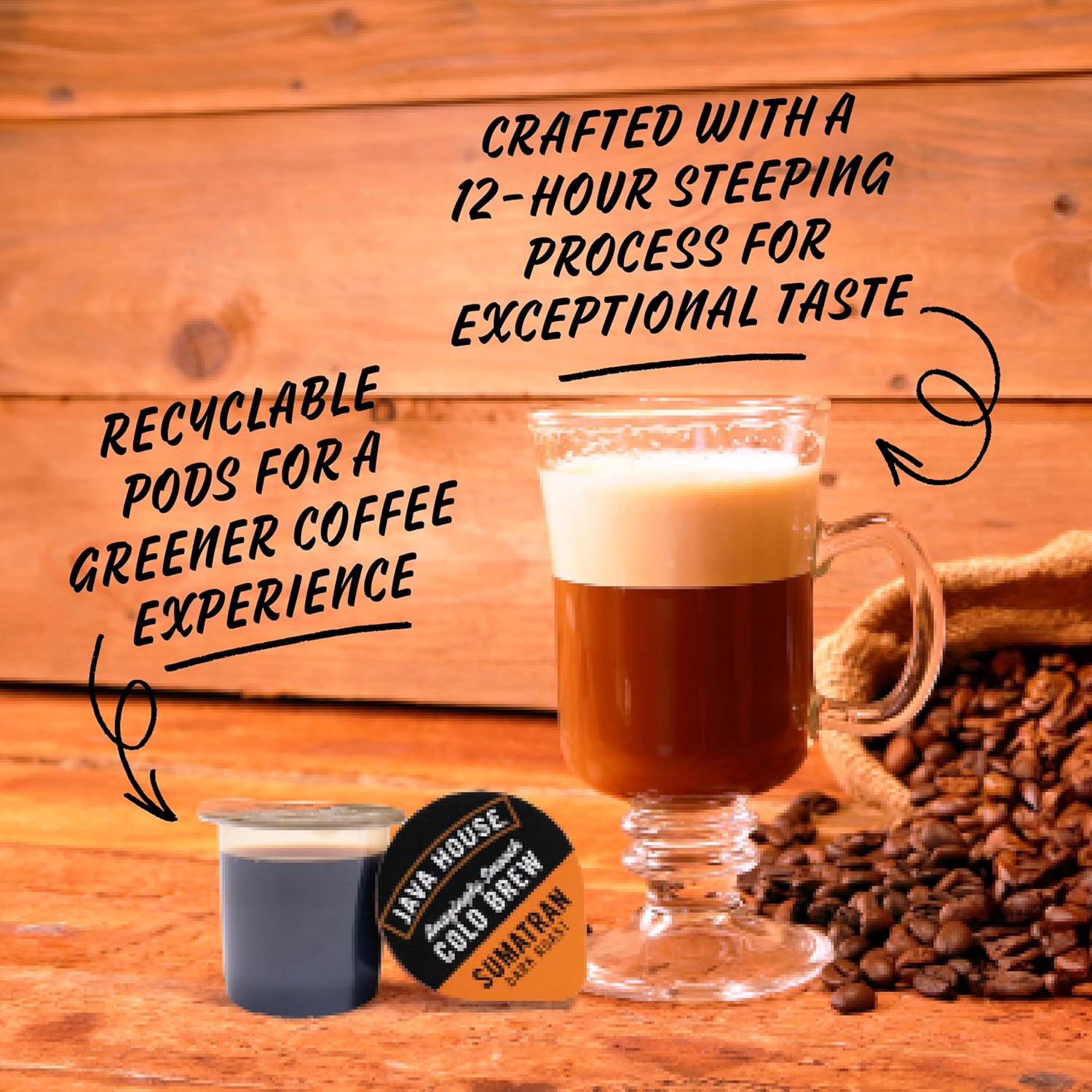 JAVA HOUSE Dark Roast Sumatran Cold Brew Pods, (12 Count) Peel and Pour Pods Hot or Iced Instant Coffee Concentrate