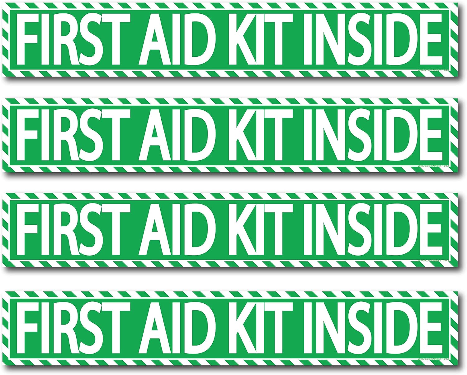(4 pack) First Aid Kit Inside Stickers 1.5" x 9" Self Adhesive Industrial Vinyl Decal Signs For Trucks, Equipment, or Business