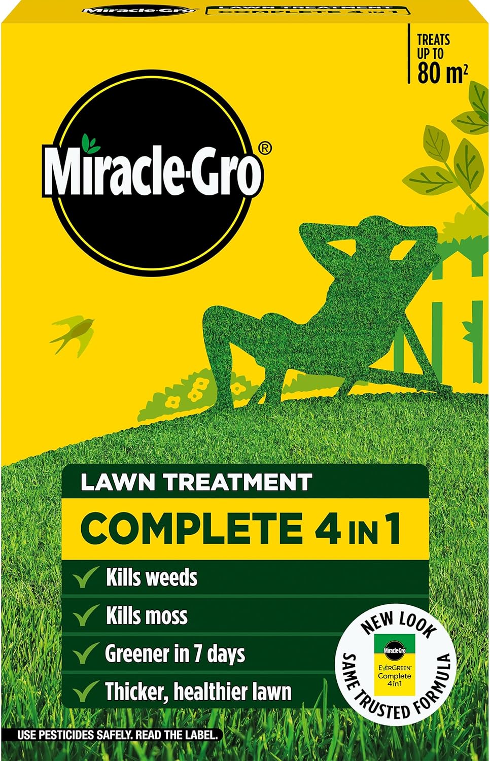 Miracle-Gro EverGreen Complete 4-in-1, Lawn Food, Weed & Moss Control, 80 m2, Yellow