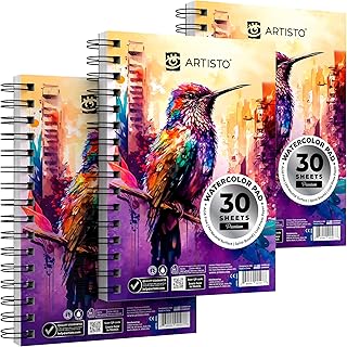Artisto Watercolor Pads 5.5x8.5”, Pack of 3 (90 Sheets), Spiral Bound, Acid-Free Paper, 140lb (300gsm), Perfect for Most Wet & Dry Media, Ideal for Beginners, Artists & Professionals