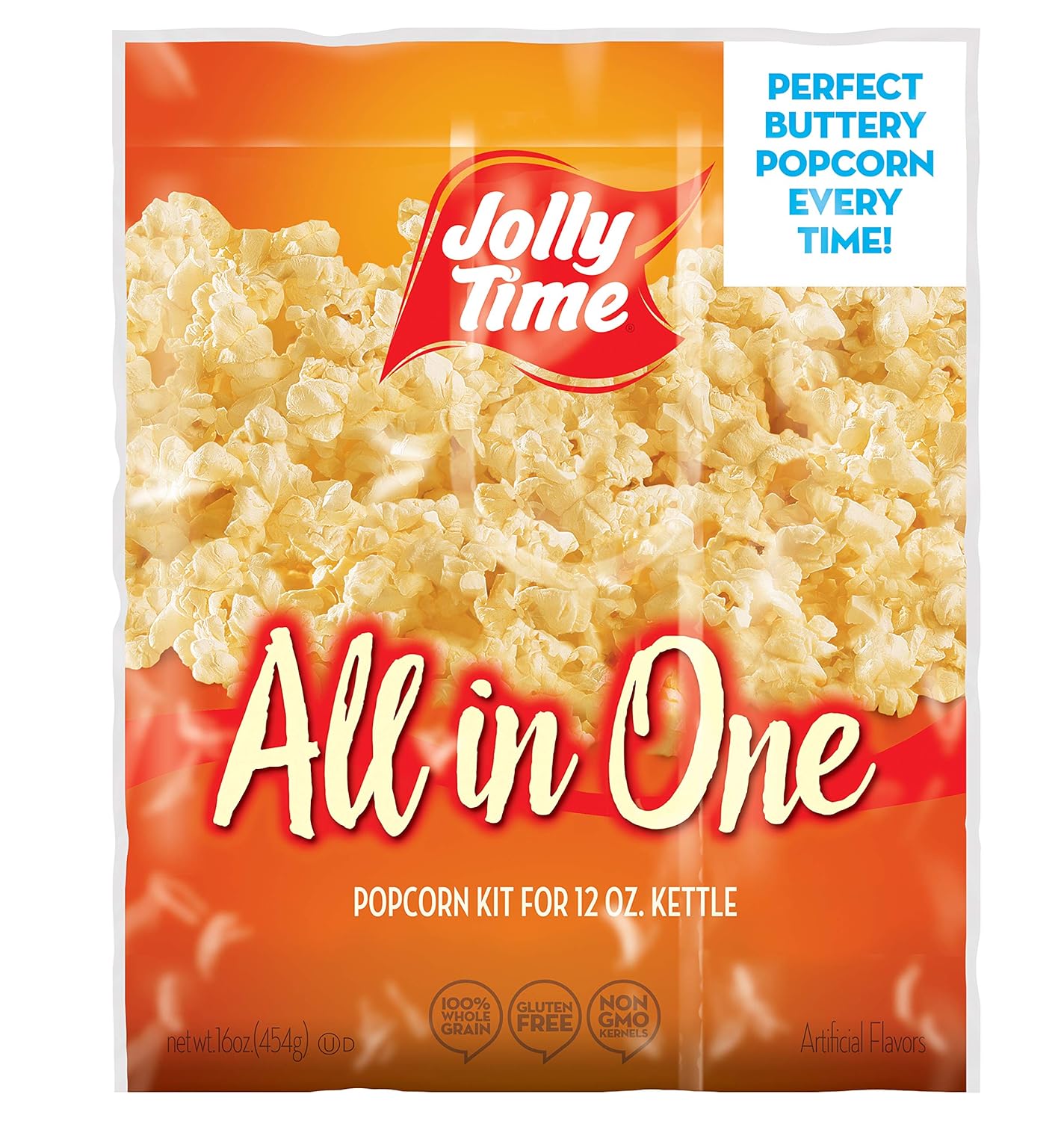 JOLLY TIME All in One Popcorn Kit, Portion Packets with Kernels, Oil and Salt for Movie Theater or Air Popper Machines (18 pack, 12oz Kettle)