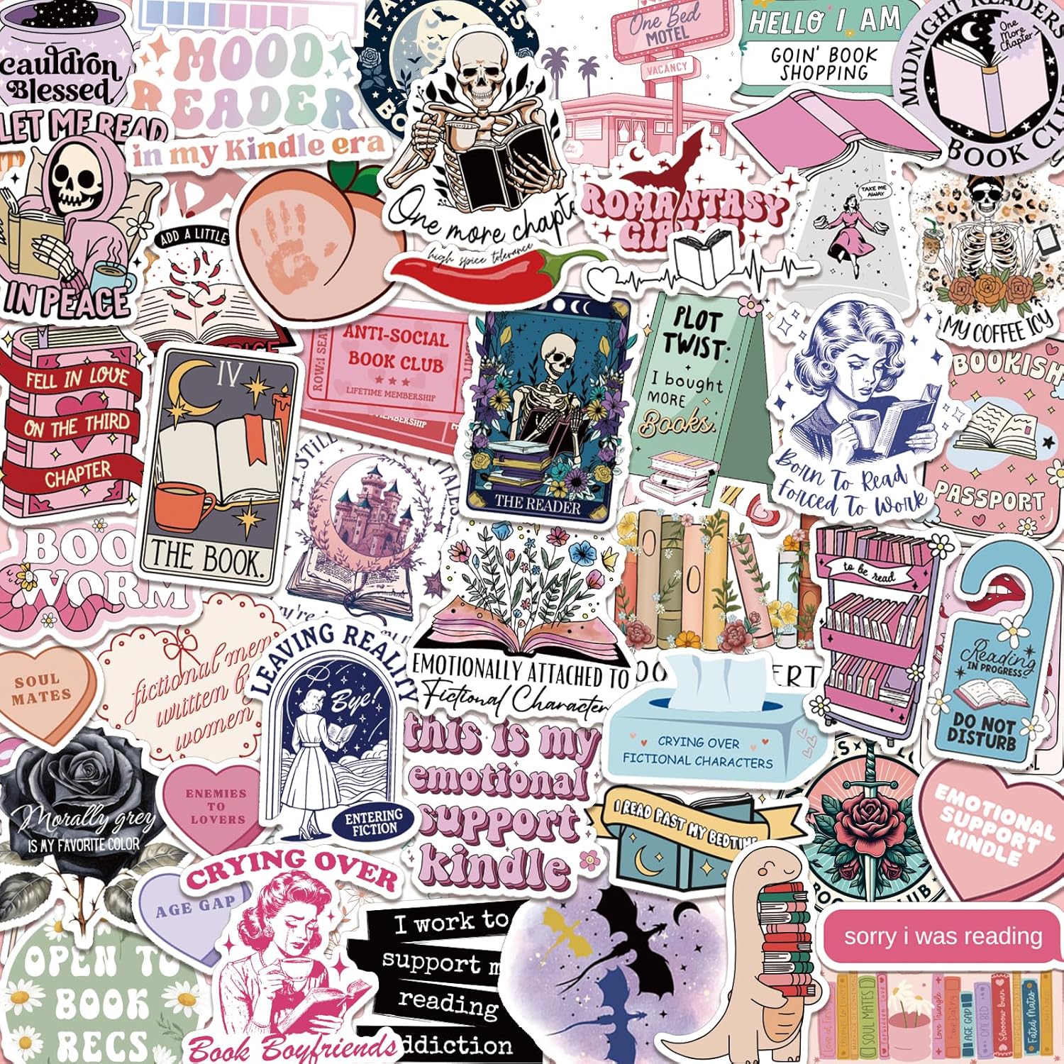 150 PCS Romance Book Stickers for Kindle, Holographic Bookish Sticker Pack Reading Booktok Glitter Vinyl Decals for Laptop Ebook Readers Water Bottles Journal Scrapbook Waterproof