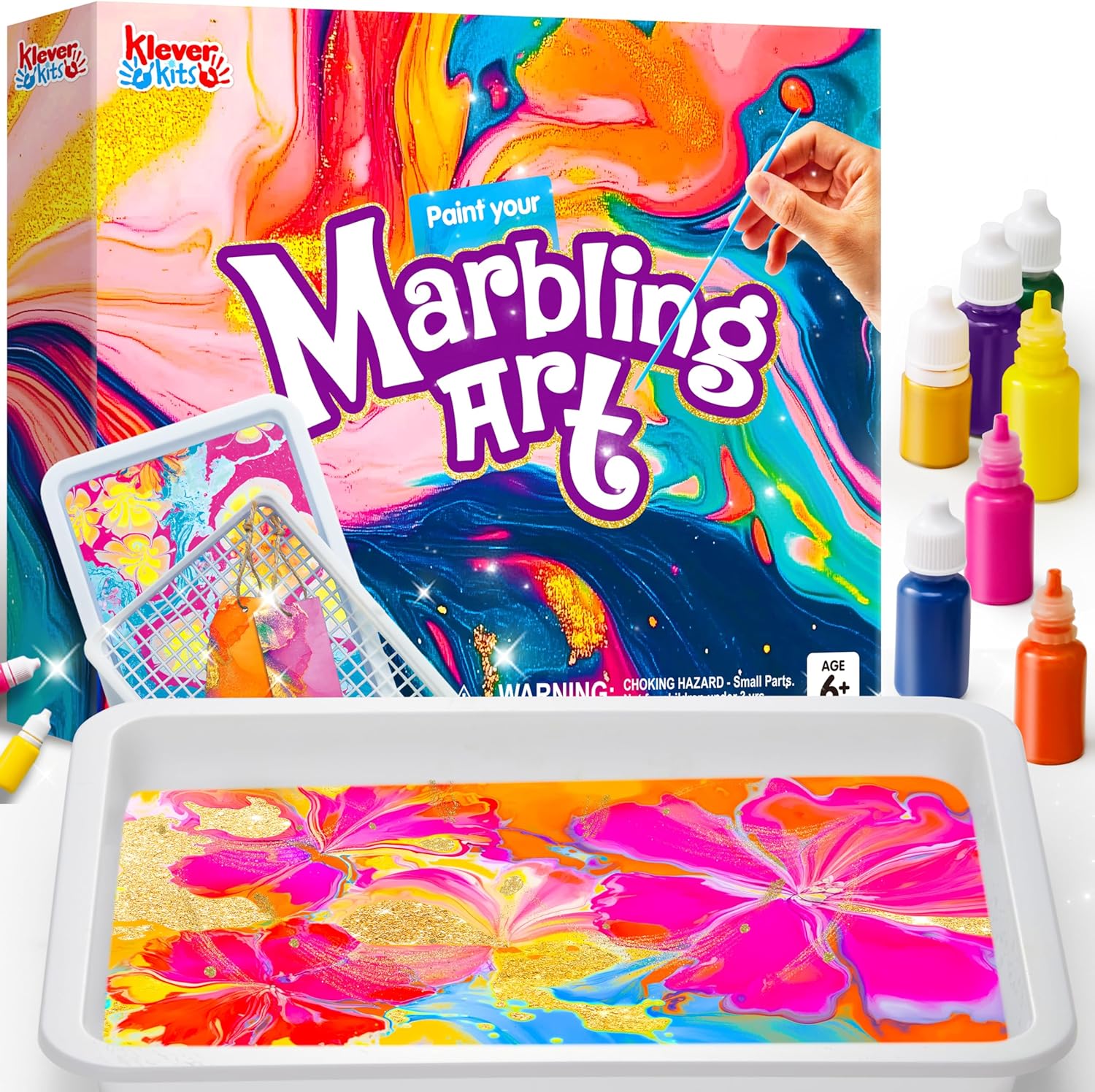 Klever Kits Marbling Paint Art Kit for Kids, Water Marble Paint Art, Arts and Crafts for Girls & Boys 6-12 Years Old, Paint Craft Kits, Birthday Gift Ideas Activities Toys,Presents