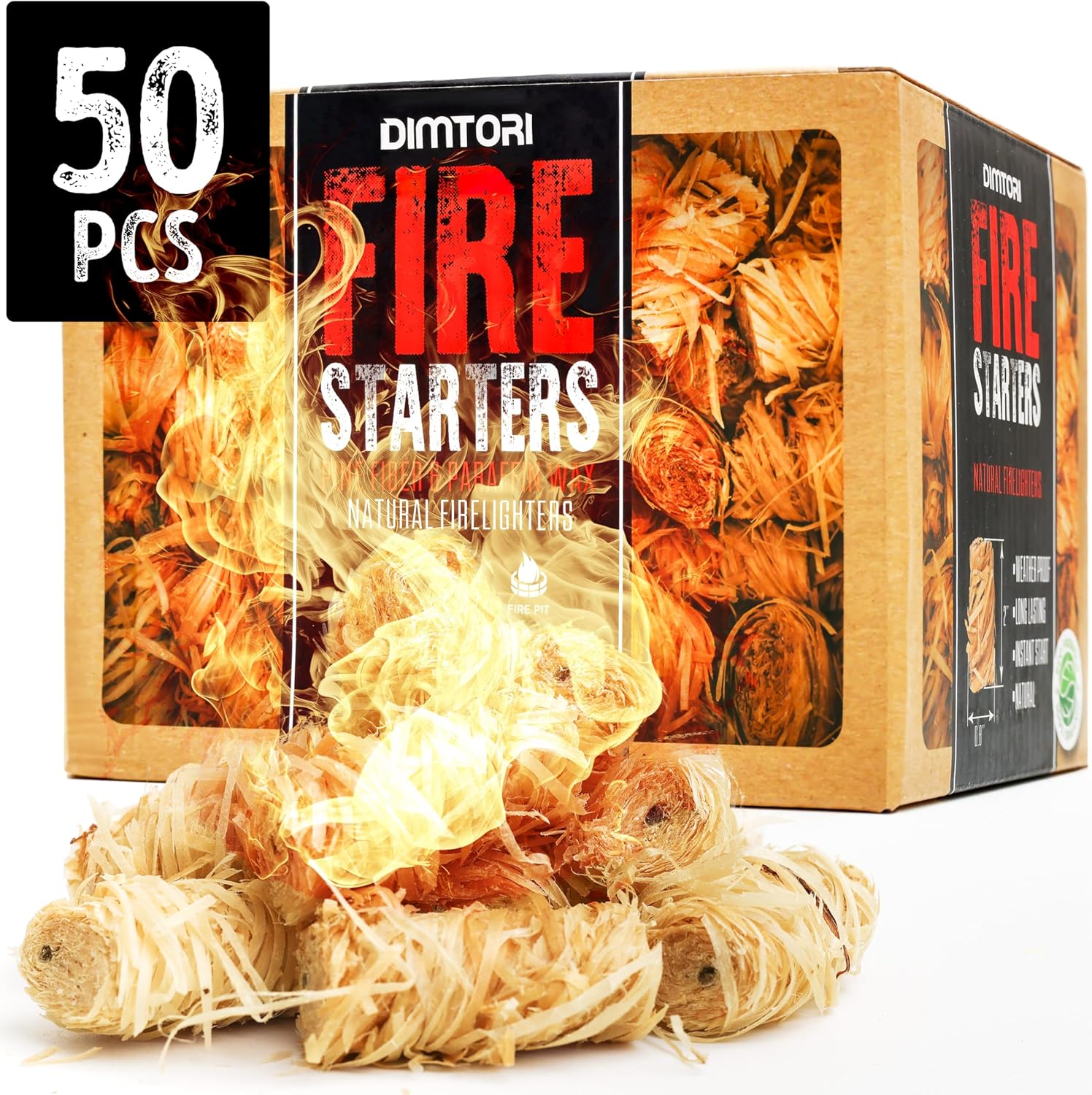 50 pcs Grill Starter for Indoor and Outdoor Use, Natural, Eco-Friendly Firelighters for Grills, Smokers, Fire Pits, Wood Stoves - Waterproof, All-Weather Camping Natural Starters