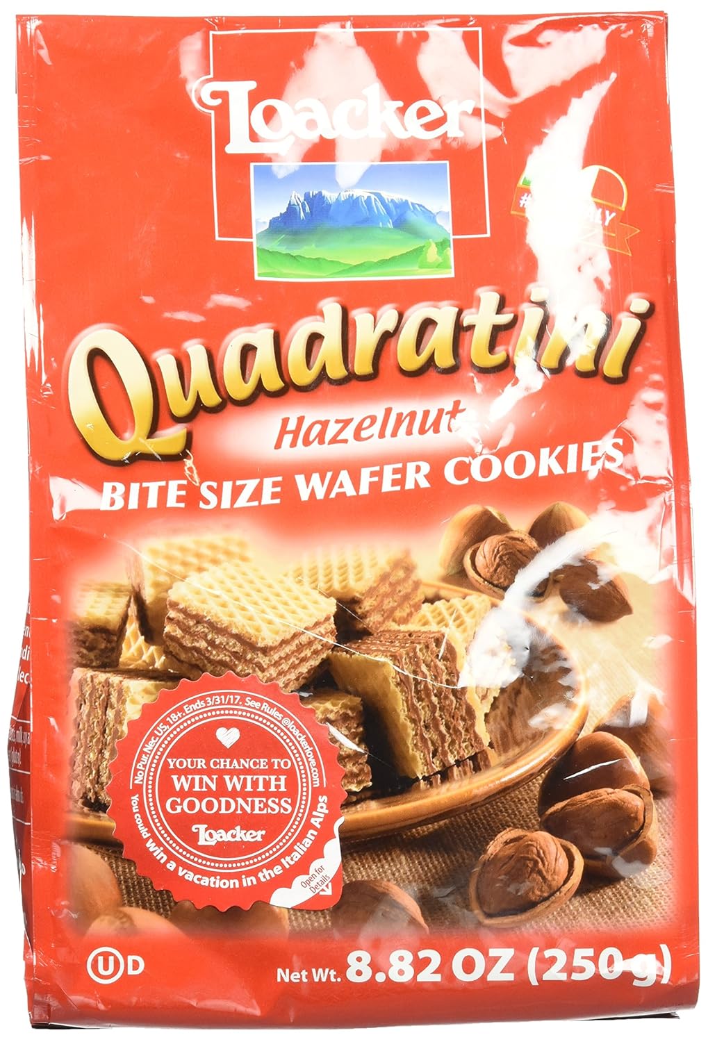 Loacker Quadratini Hazelnut Wafer Cookies, 8.82 Ounce
