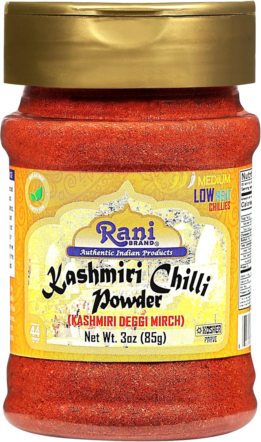 Rani Kashmiri Chilli Powder (Deggi Mirch, Low Heat) Ground Indian Spice 3oz (85g) PET Jar ~ All Natural | Salt-Free | Vegan | No Colors | Gluten Friendly | NON-GMO | Indian Origin