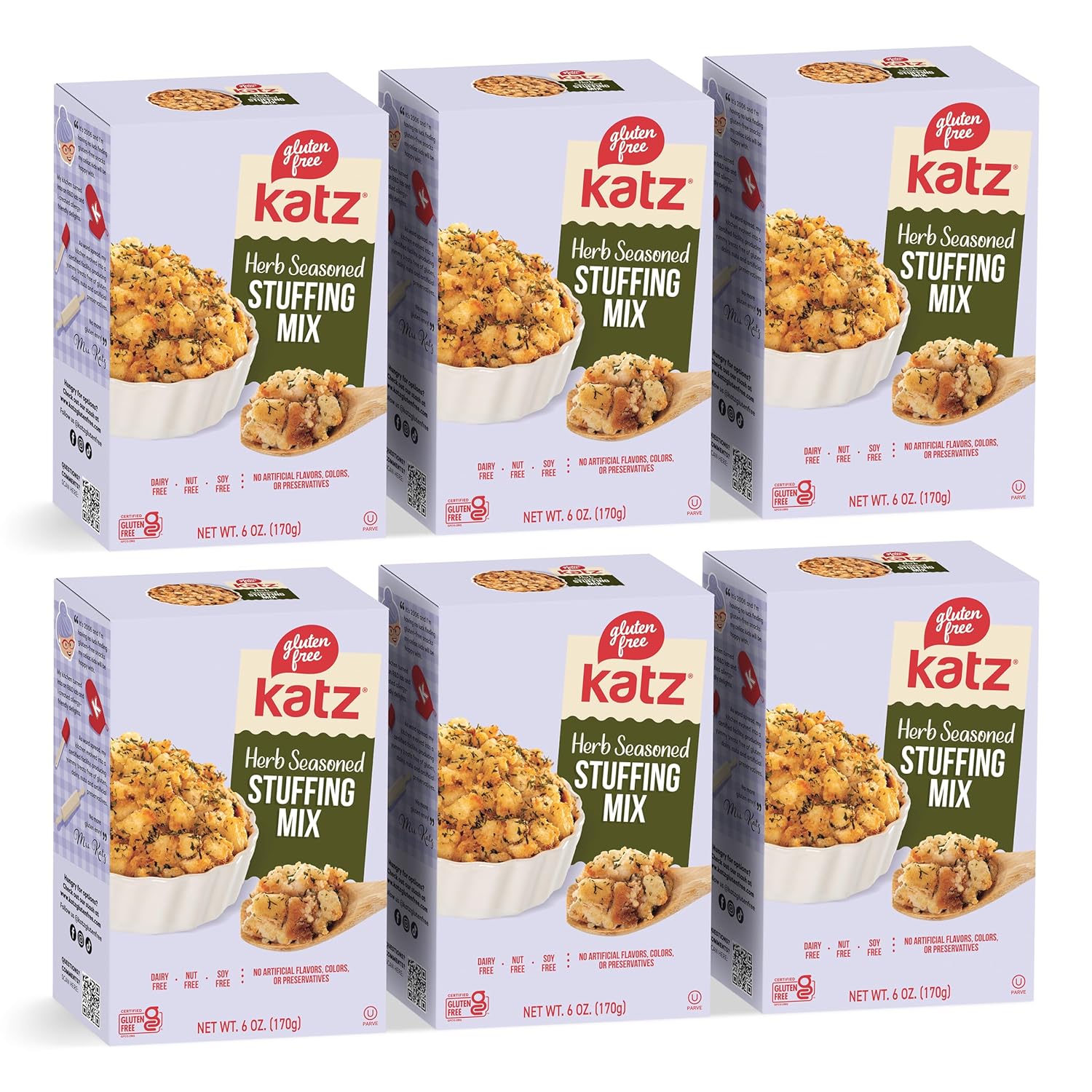 Katz Gluten Free Herb Seasoned Stuffing Mix Perfectly For All Your Holiday And Everyday Cooking Needs, With No Artificial Flavors, Colors, Or Preservatives. Dairy Free, Kosher Pack of6 (6 Oz)
