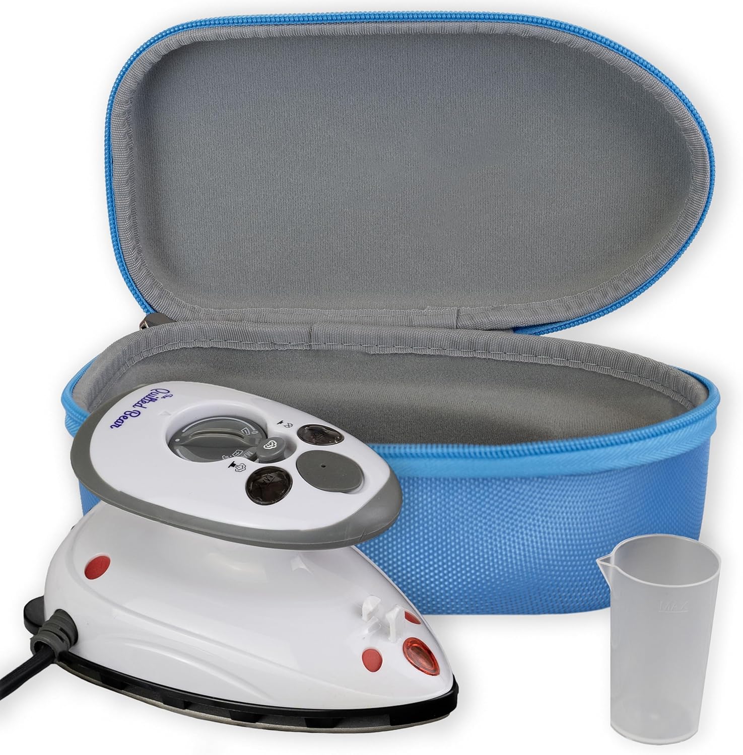 The Quilted Bear Mini Iron - Lightweight Mini Steam Iron with Ceramic Sole Base Plate & Temperature Gauge for Quilting, Crafts or use as a Travel Steamer (Blue Case)