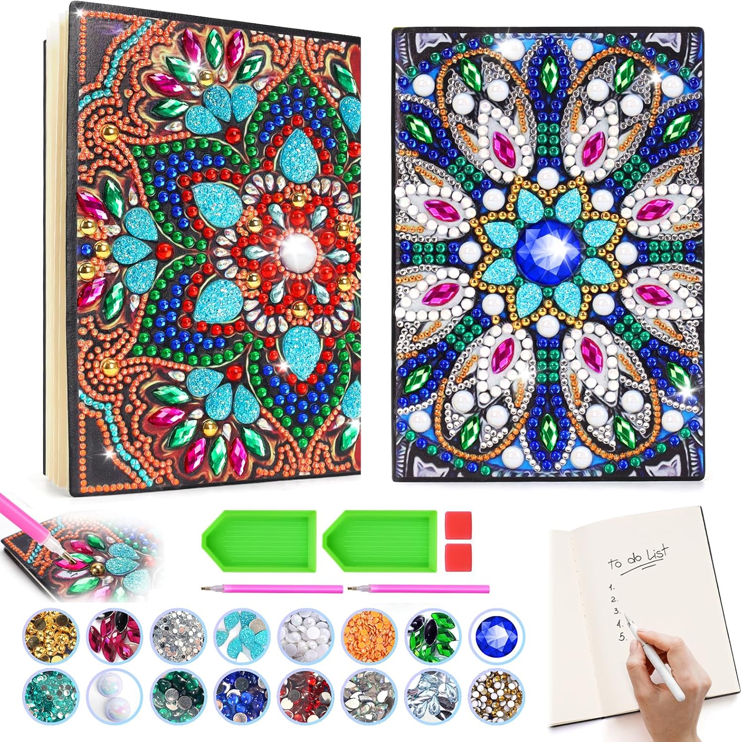 Micaracy Craft Kits for Kids Age 6-8-9-10, Presents for 5 7 11 12 Year Old Girls Notebook Diamond Art Painting Kit Arts and Crafts for Kids Toys for 5-10 Year Old Girl Gifts Diary (2 pcs)