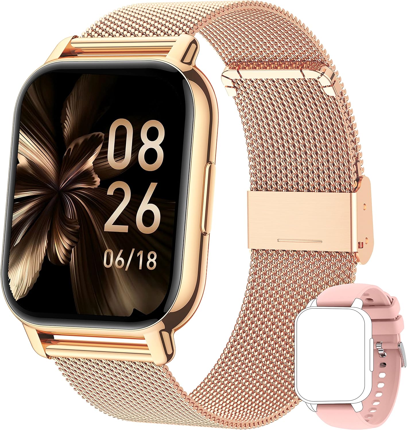Popglory Smart Watch for Women Men Answer/Make Calls, 1.85" Smartwatch 44mm 2 Straps & Split Screen, 100+ Sports Fitness Watch with Blood Pressure/Oxygen/Heart Rate Monitor for iOS and Android