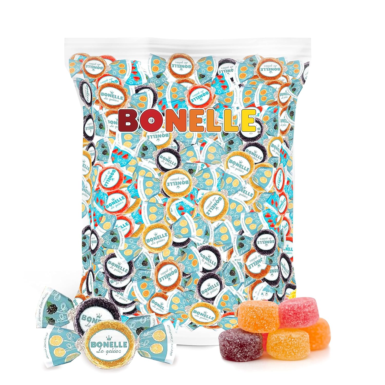 Bonelle Sugar Free Fruit Jelly Candy | 1 Pound Bag | Individually Wrapped Sugar Free Candy | Naturally Flavored Dye Free Candies | Assorted Flavors Italian Jellies