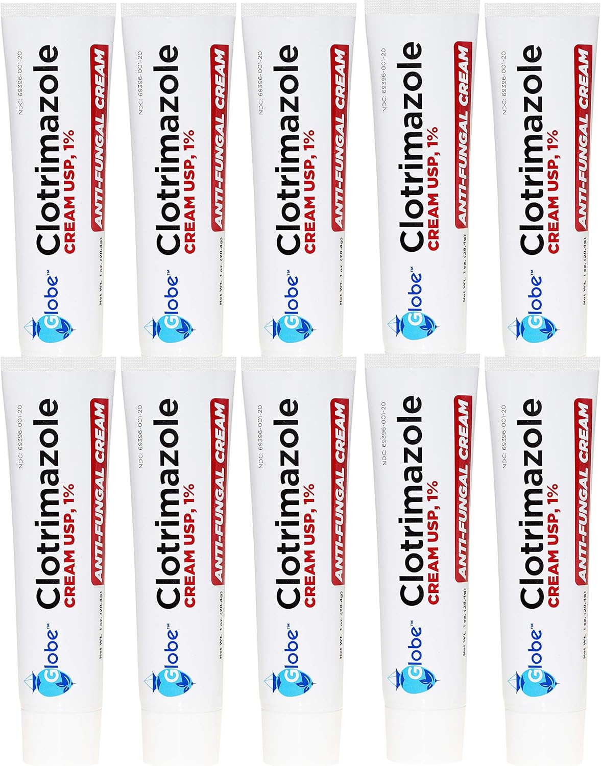 Globe Clotrimazole Antifungal Cream 1% USP, 1 oz (10 Pack), Anti Fungal Treatment, Relieves Itching, Burning, Cracking and Scaling Associated Athletes Foot, Jock Itch, Ringworm and More
