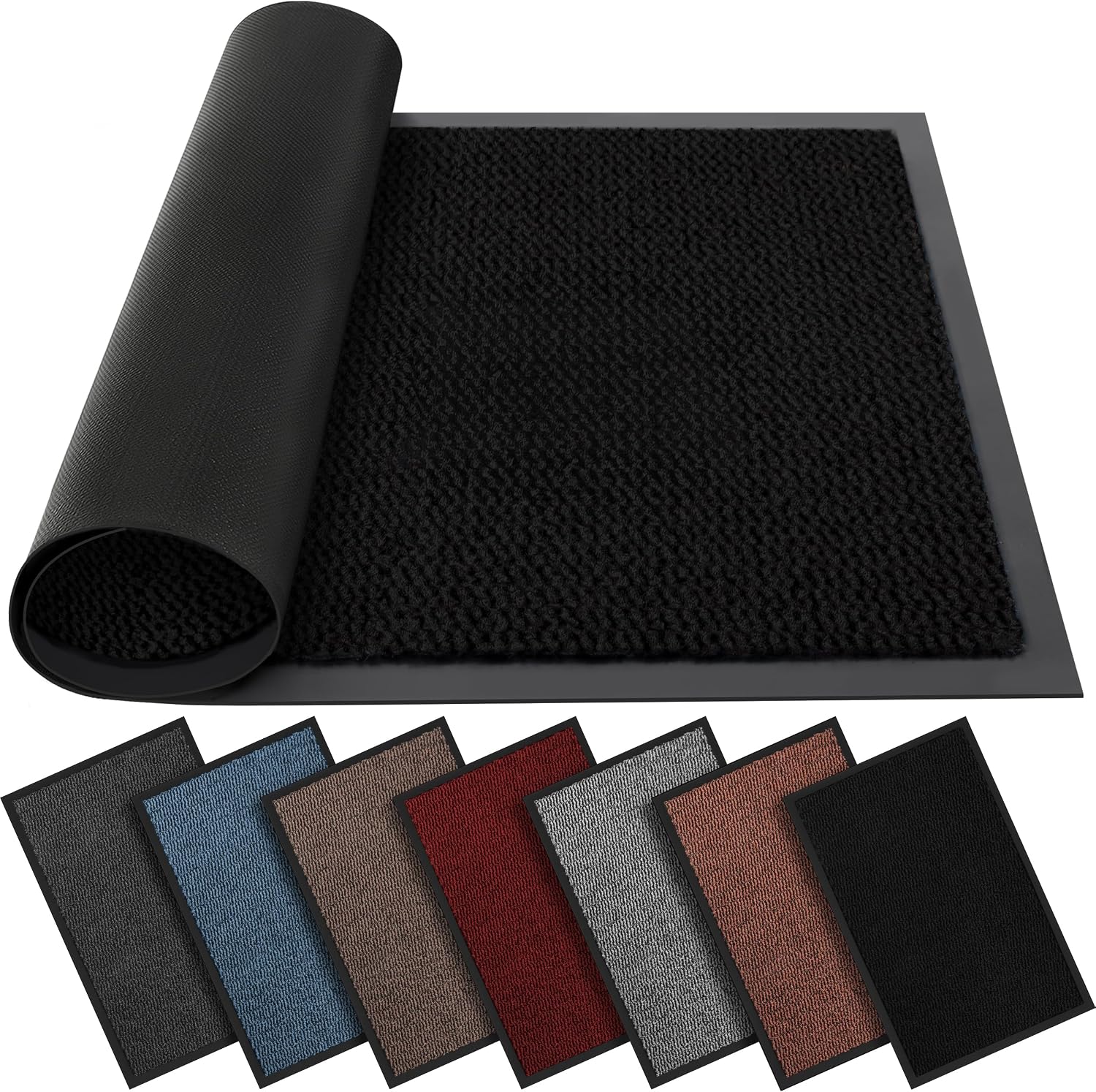 BLADO Washable Door Mats Indoor & Outdoor - Non-Slippery Heavy Duty - Stylish & Large Rubber - Perfect Dust Grabbing Doormats (Black, 40cm x 60cm)