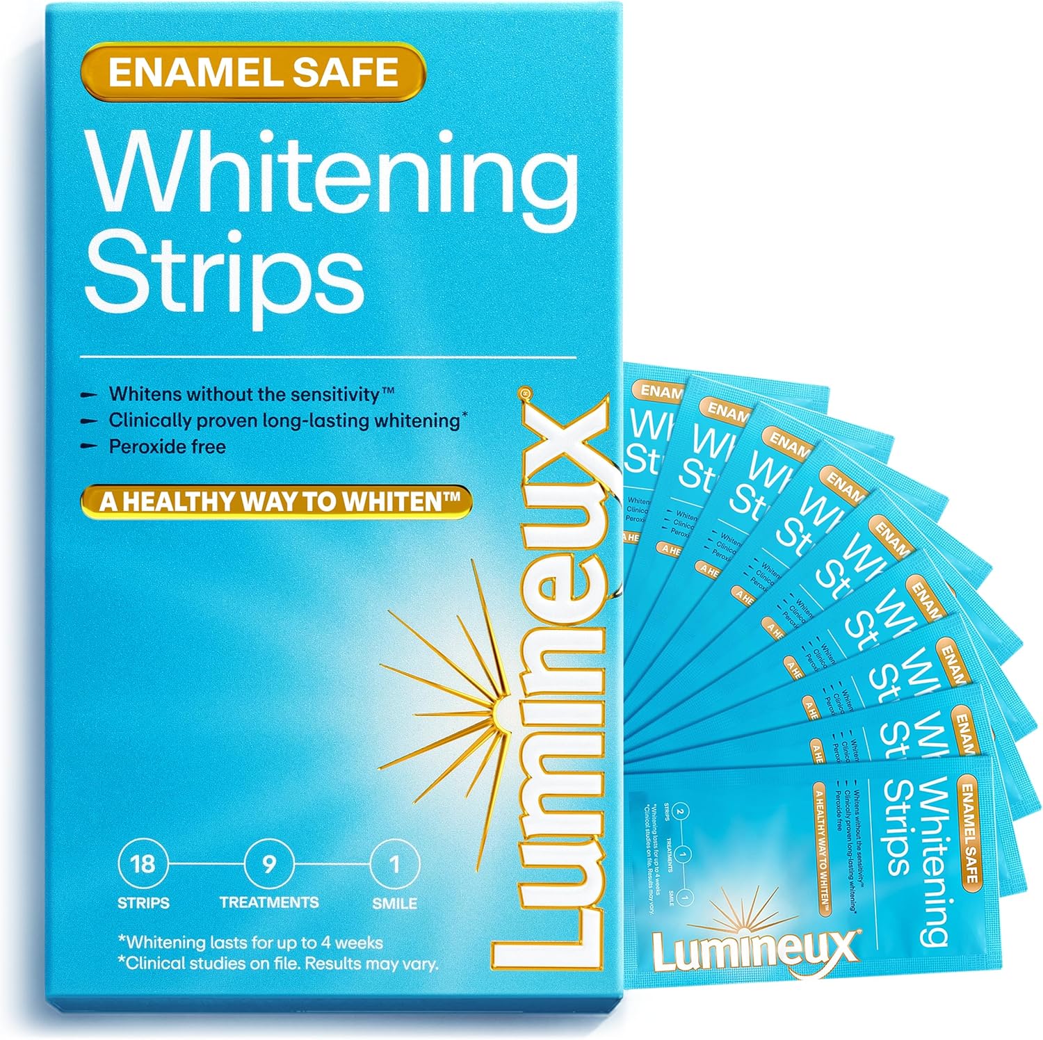 Lumineux Teeth Whitening Strips 9 Treatments – Peroxide Free - Enamel Safe for Whiter Teeth - Whitening Without The Sensitivity - Dentist Formulated - Sensitivity Free