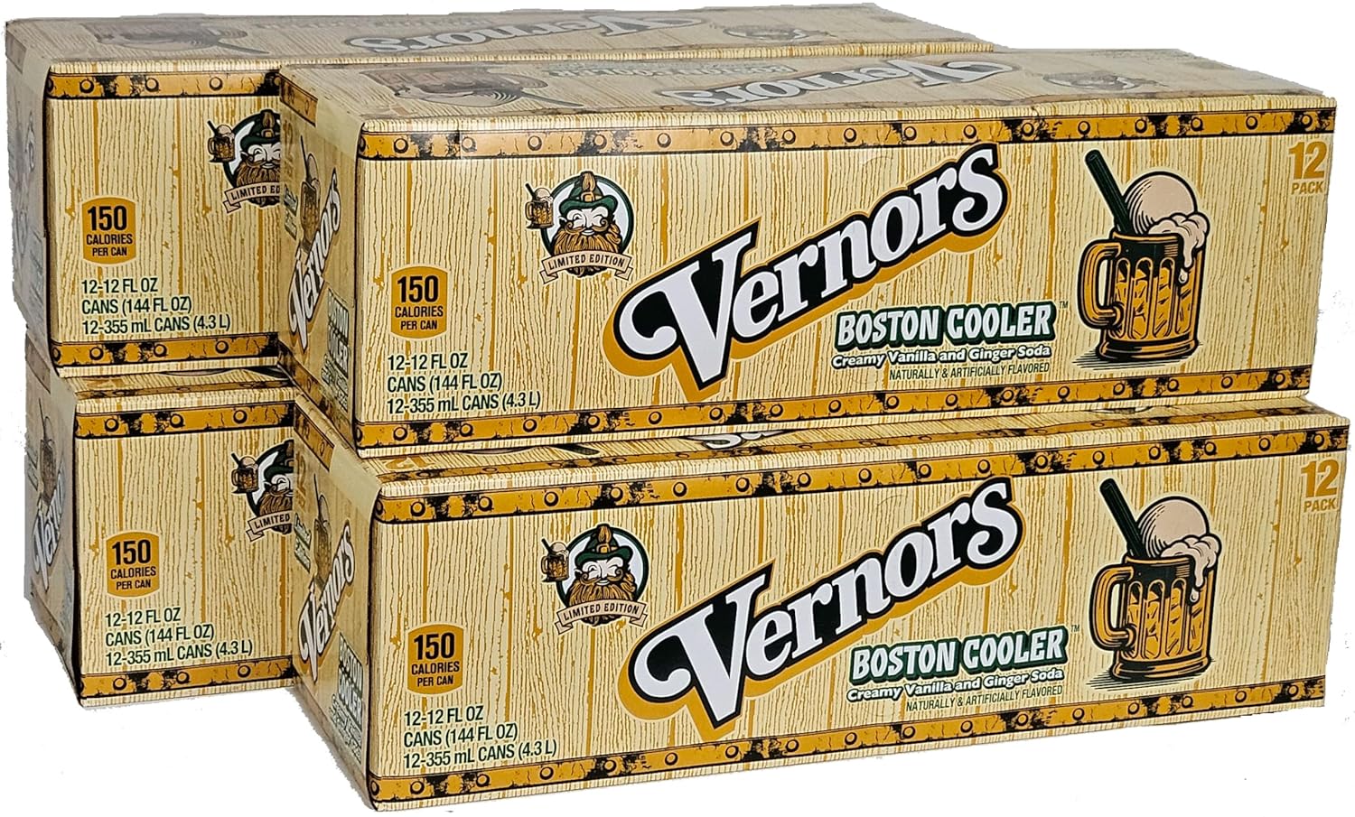 Vernors Ginger Soda (ale) Boston Cooler Edition creamy vanilla 12-pack 12-ounce cans in fridge pack (48-count)