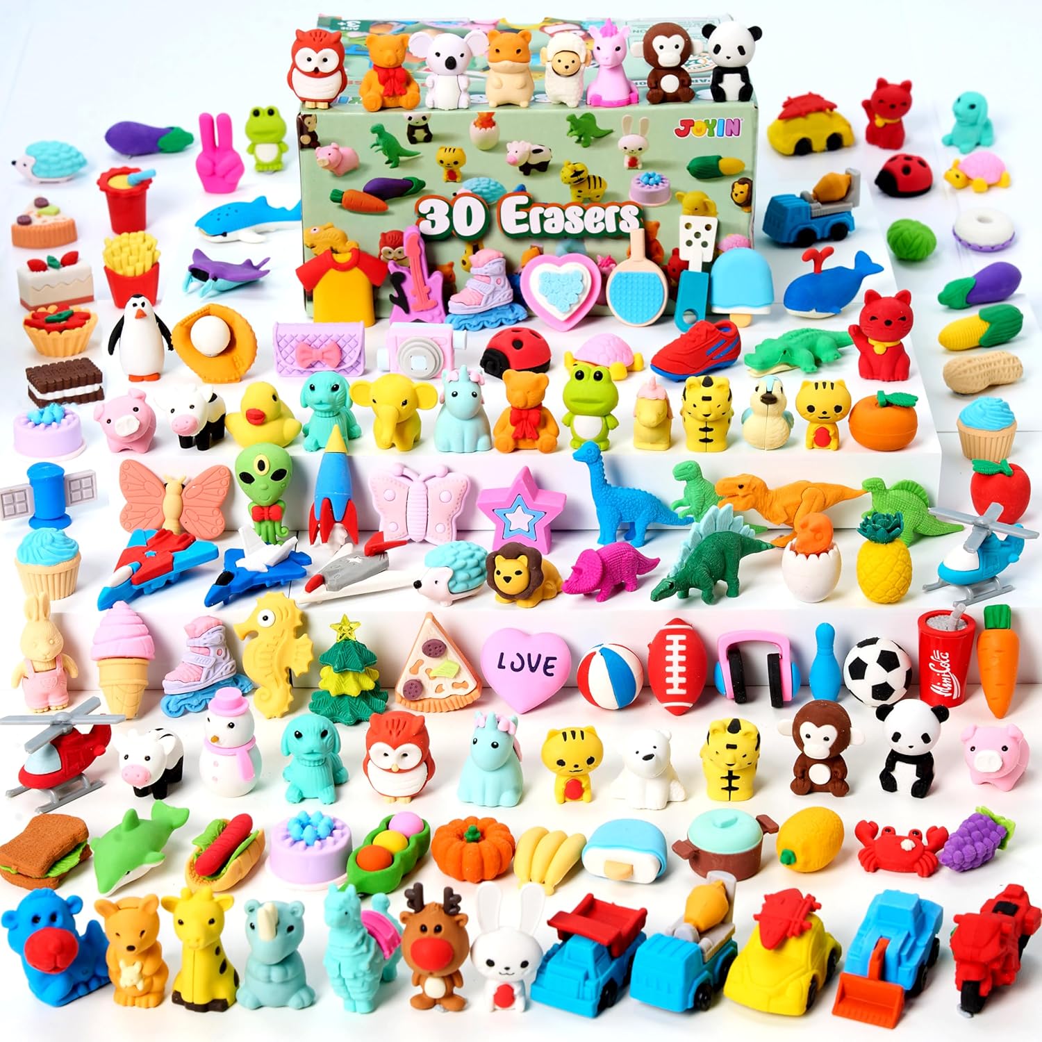 JOYIN 36 Pcs Animal 3D Erasers, Fun and Cute Mini Pencil Erasers for Kids, Puzzle Take Apart Eraser, Classroom Rewards, Party Favors, Desk Pets, Treasure Box, Birthday Gifts, Bulk Toys, Egg Fillers