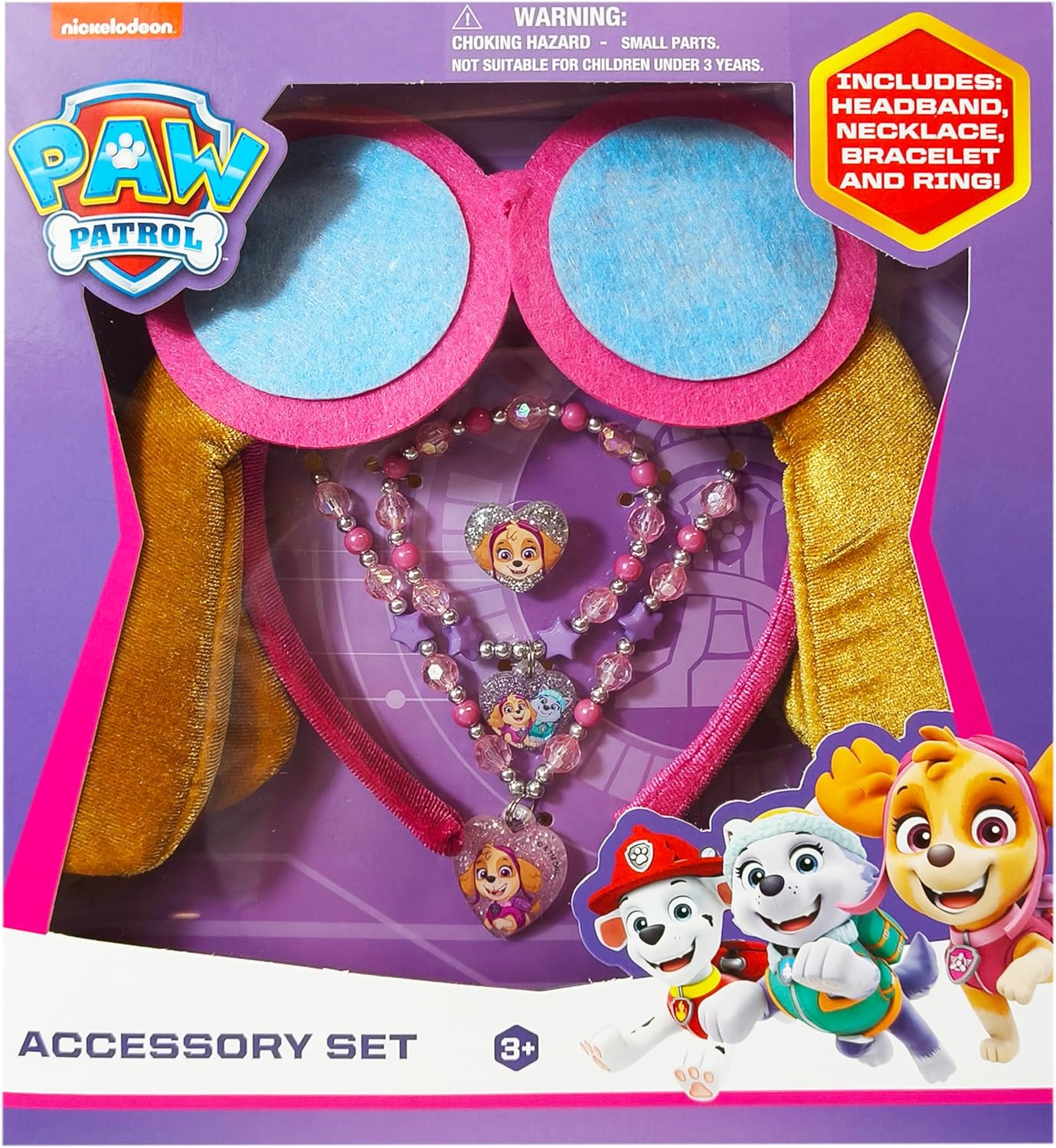 LUV HER Licensed PAW PATROL Headbands for Girls - Kids Jewelry - Dress Up Set All in one Giftable Box - Headband - Play Jewelry Set - 4pc (Toddler Headband, Necklace, Dress Up Bracelet, Ring) Ages 3+