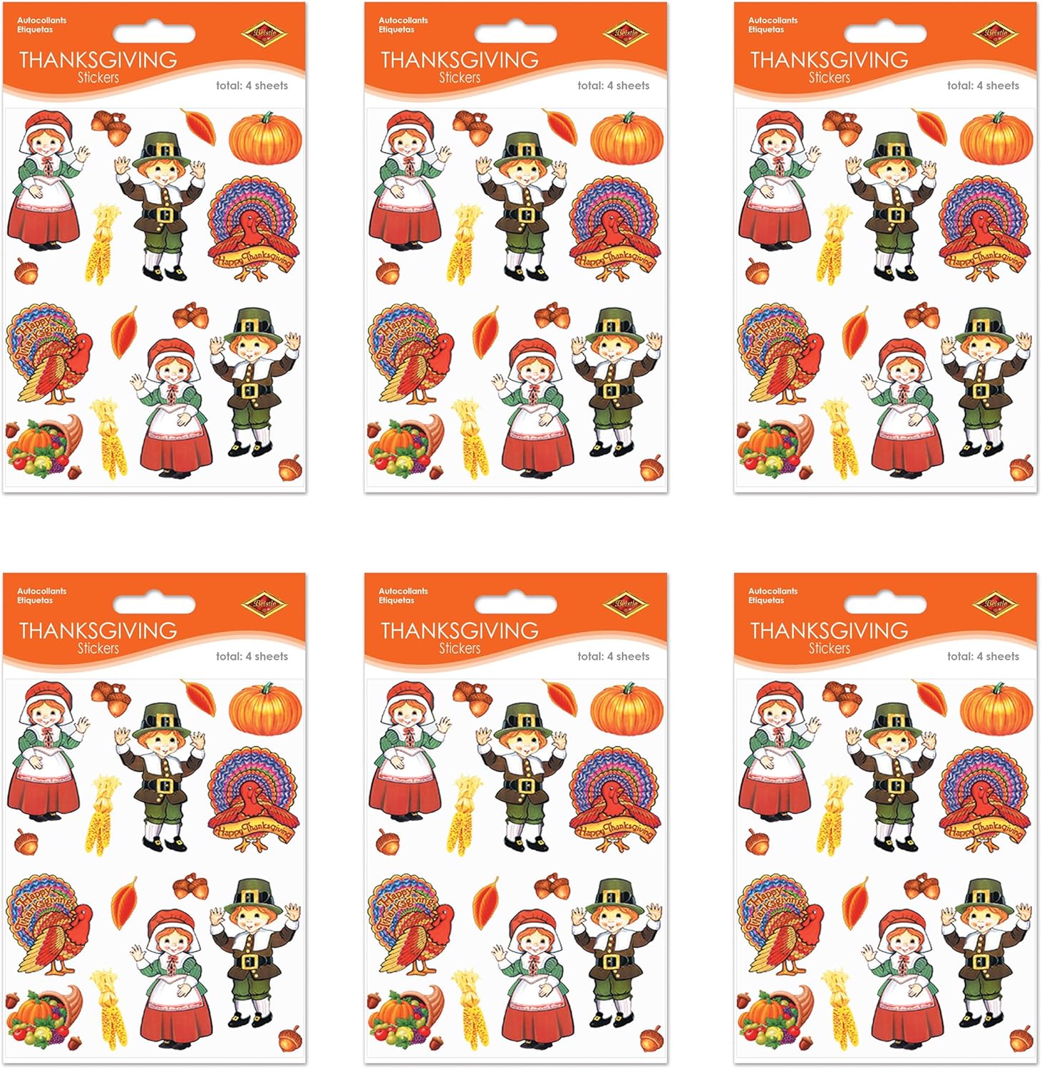Pilgrim & Turkey Stickers Pack of 6