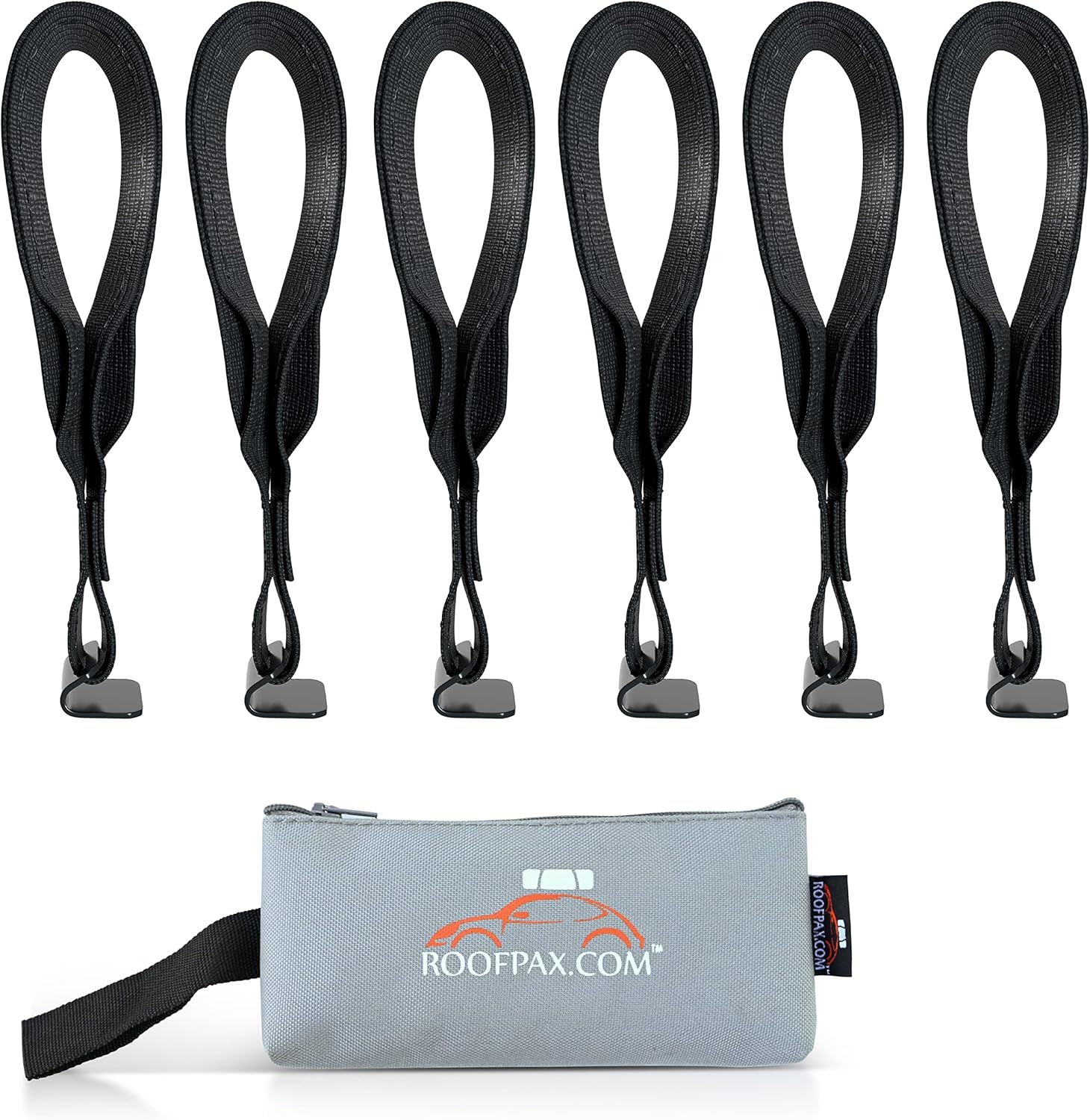 RoofPax 6 Rooftop Cargo Tie Down Hook Straps for Strapping Down Any Car Top Luggage. Waterproof, Attaches to Car Door Frame, Patent Registered, Extended Warranty