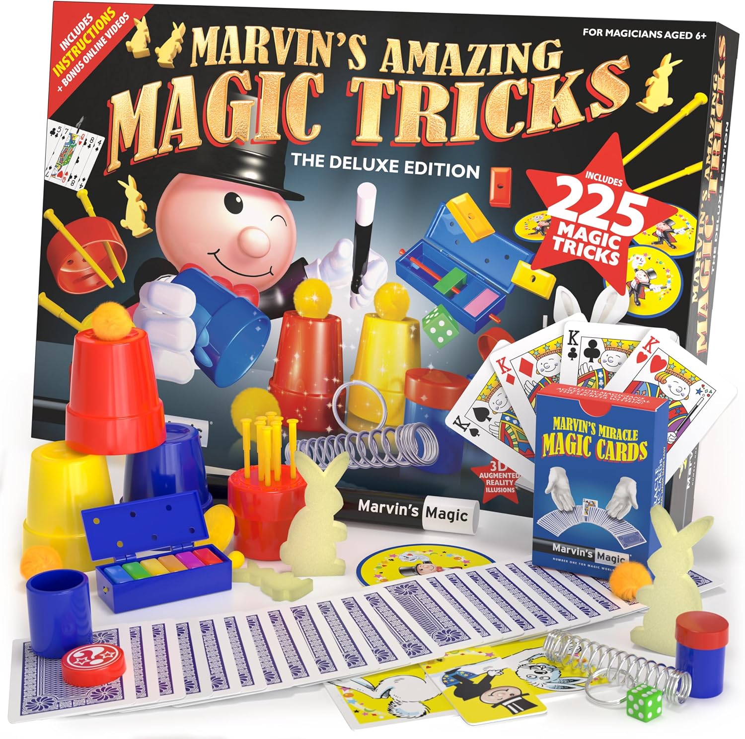 Marvin's Magic - Kids Magic Set - Box of Tricks, Amazing Tricks for Kids - Made Easy Range - Includes Wand, Card Tricks, Much More - Suitable for Ages 6 and Up - 225 Illusions