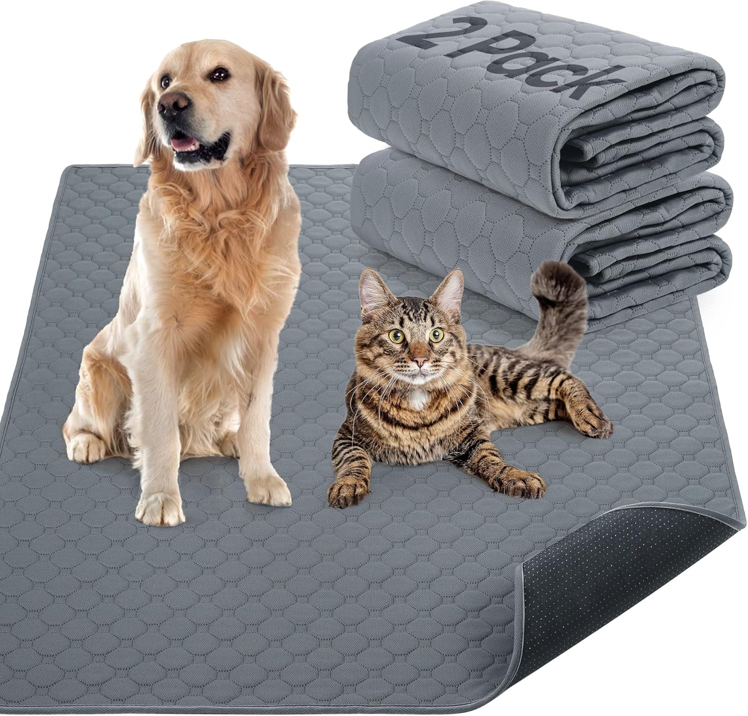 Reusable Dog Training Pads, 2 Pack Washable puppy training pads, Super Absorbent Waterproof Dog Mat Pee Pads for Dogs, Fast Drying Training Pads for Home, Car, Travel (60cm*50CM)