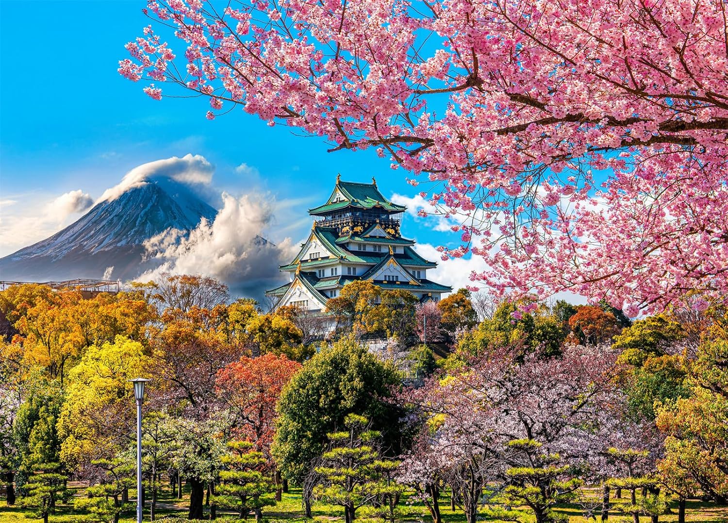 Osaka Castle Jigsaw Puzzles for Adults 1000 Piece Fuji Cherry Blossom Jigsaws 1000 Pieces for Adults Gifts