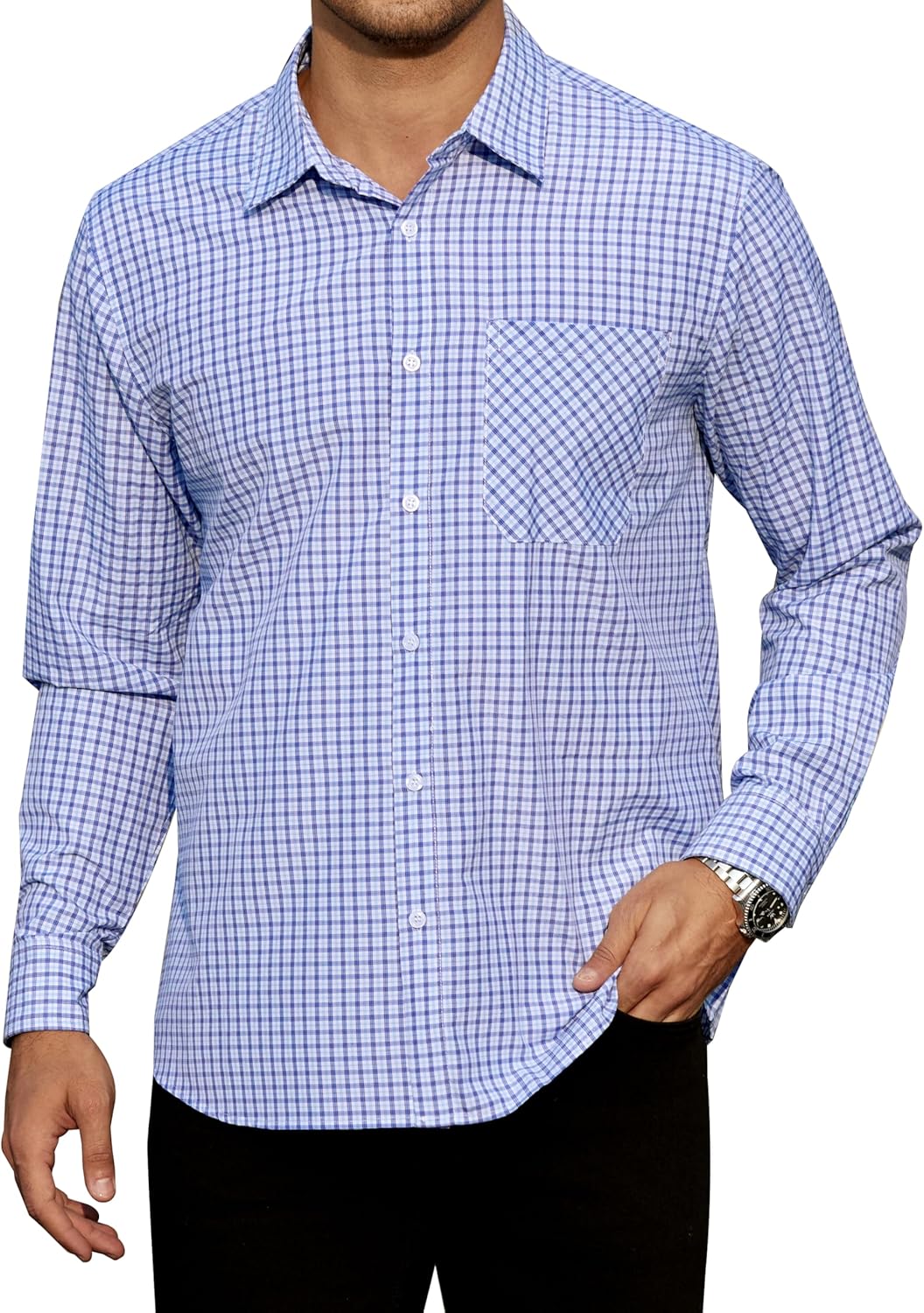 Enlision Checked Shirt Mens Long Sleeve Check Shirts Button Down Plaid Shirt Classic Casual Tartan Gingham Shirt Lumberjack Shirts for Men UK S-6XL