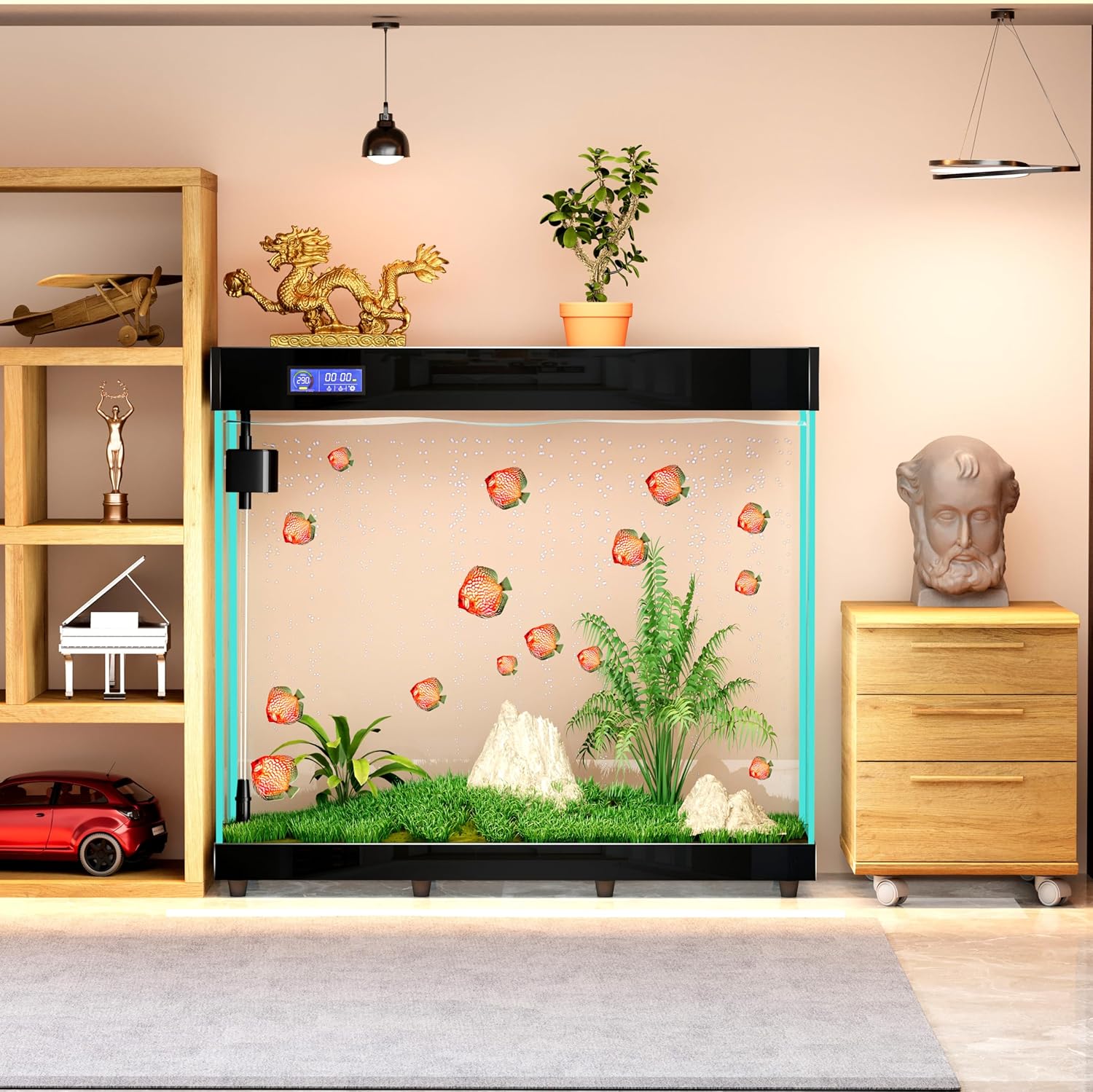 Creative Aquarium Large -Scale Office Living Room Thicked Glass Fish Tank (Black)