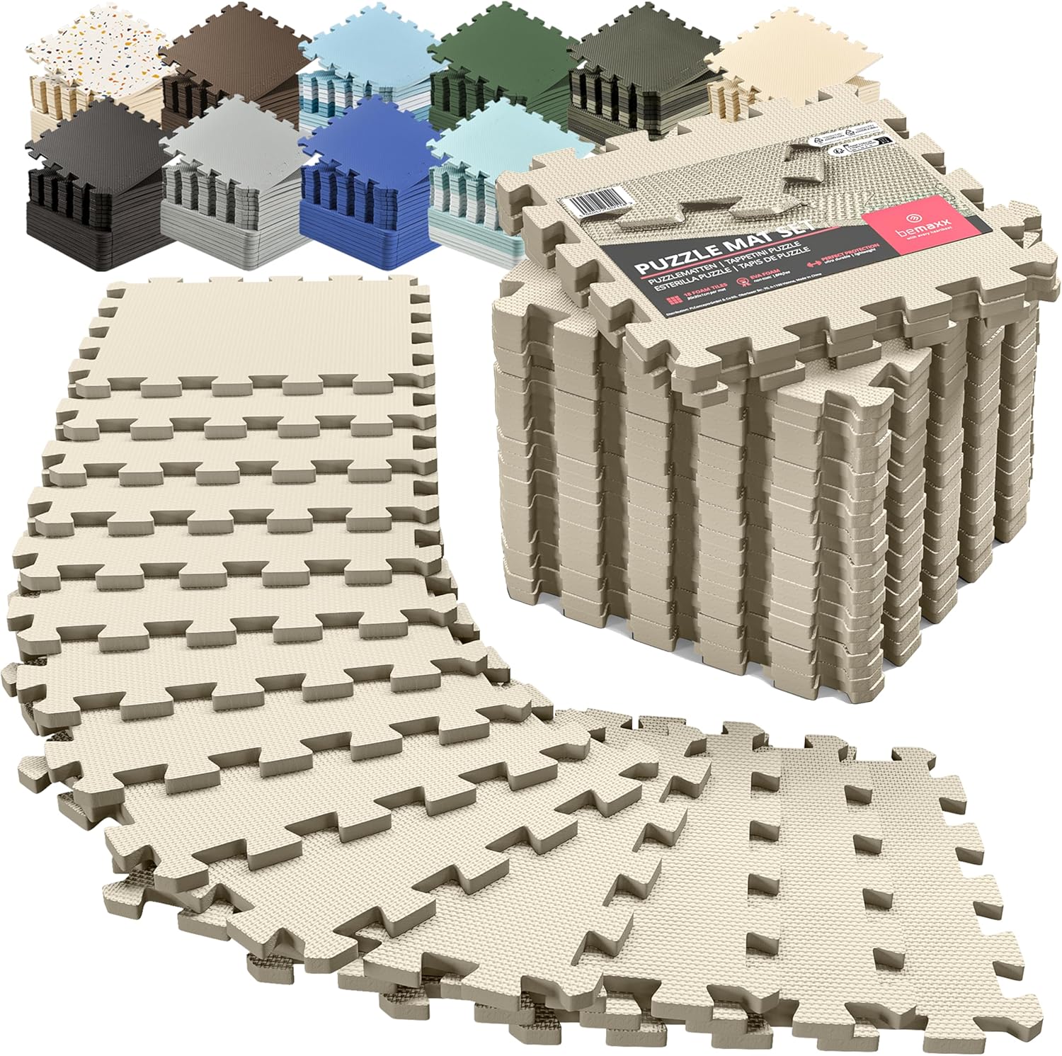 Gym Flooring Set - Interlocking EVA Soft Foam Floor Mat, 18 Pieces Puzzle Rubber Tiles Protective Ground Surface Protection, Play Workout Exercise Mats Underlay Matting Sports Pool Home Fitness Garage