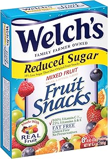 Welchs Reduced Sugar Mixed Fruit Snacks 8 Pouches (2 Pack - 16 Pouches Total)