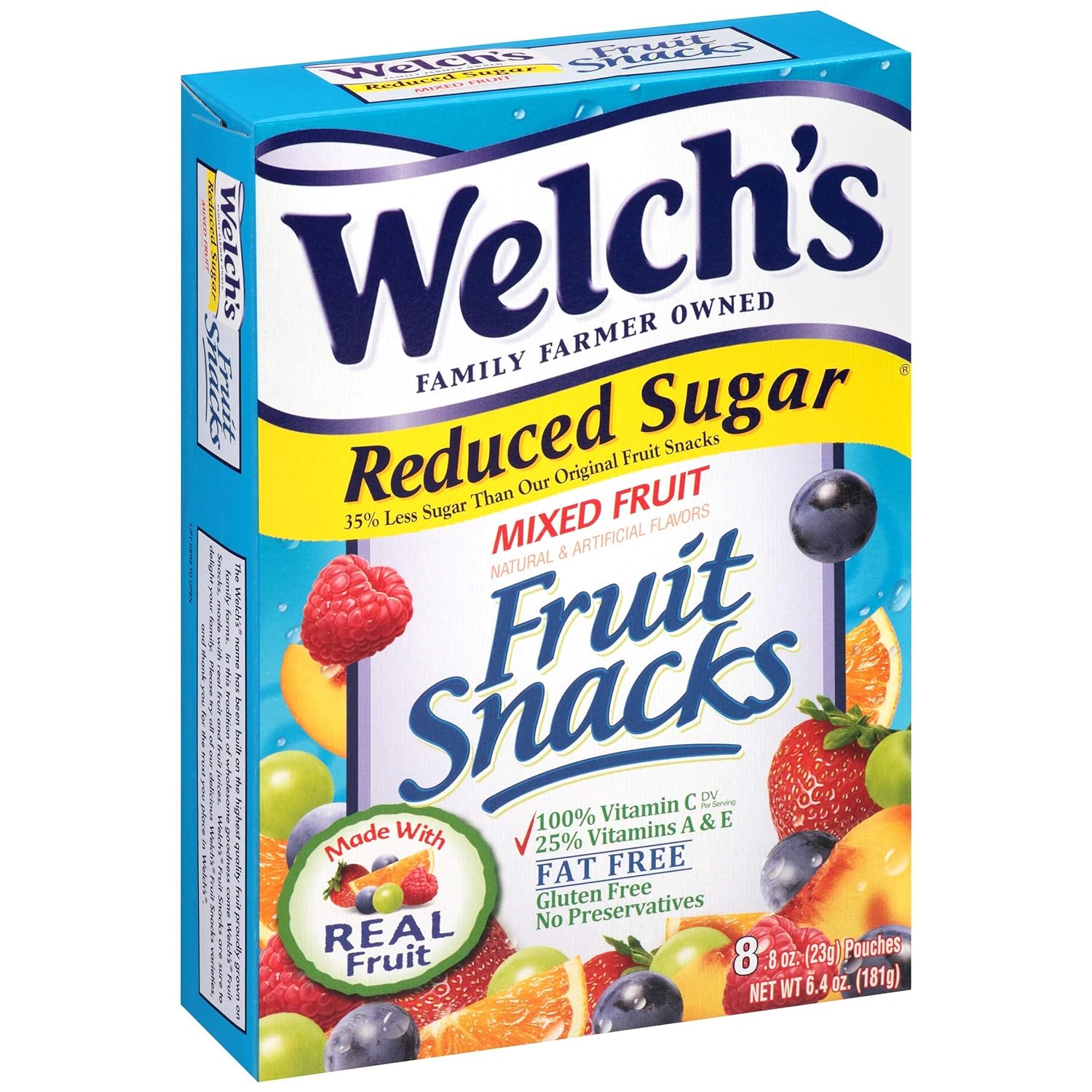 Welchs Reduced Sugar Mixed Fruit Snacks 8 Pouches (2 Pack - 16 Pouches Total)